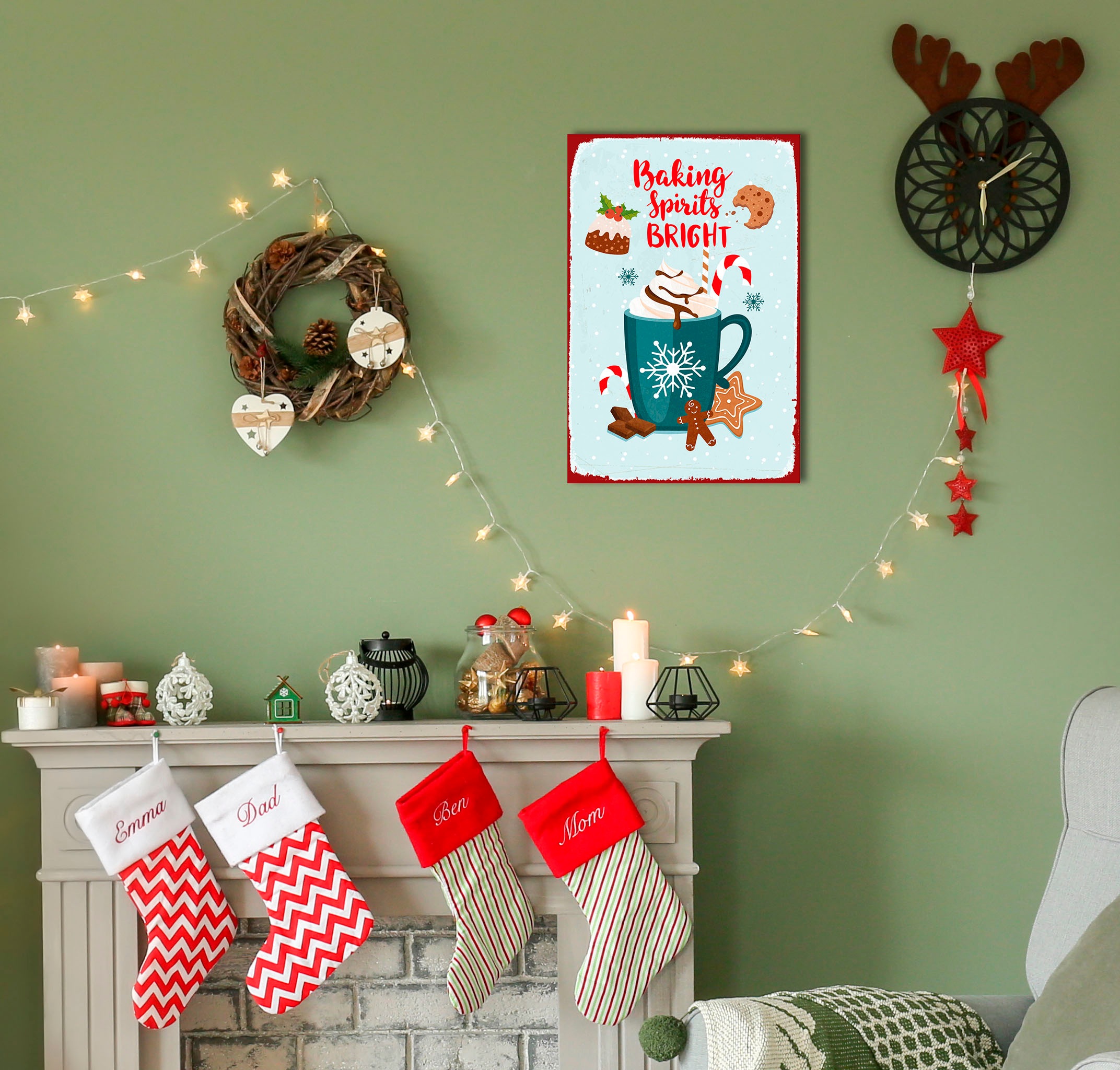 Image of queence Metallbild "Baking Spirit" Schneeflocken Schriftzug Weihnachten 1 Stk. tlg. Stahlschilder