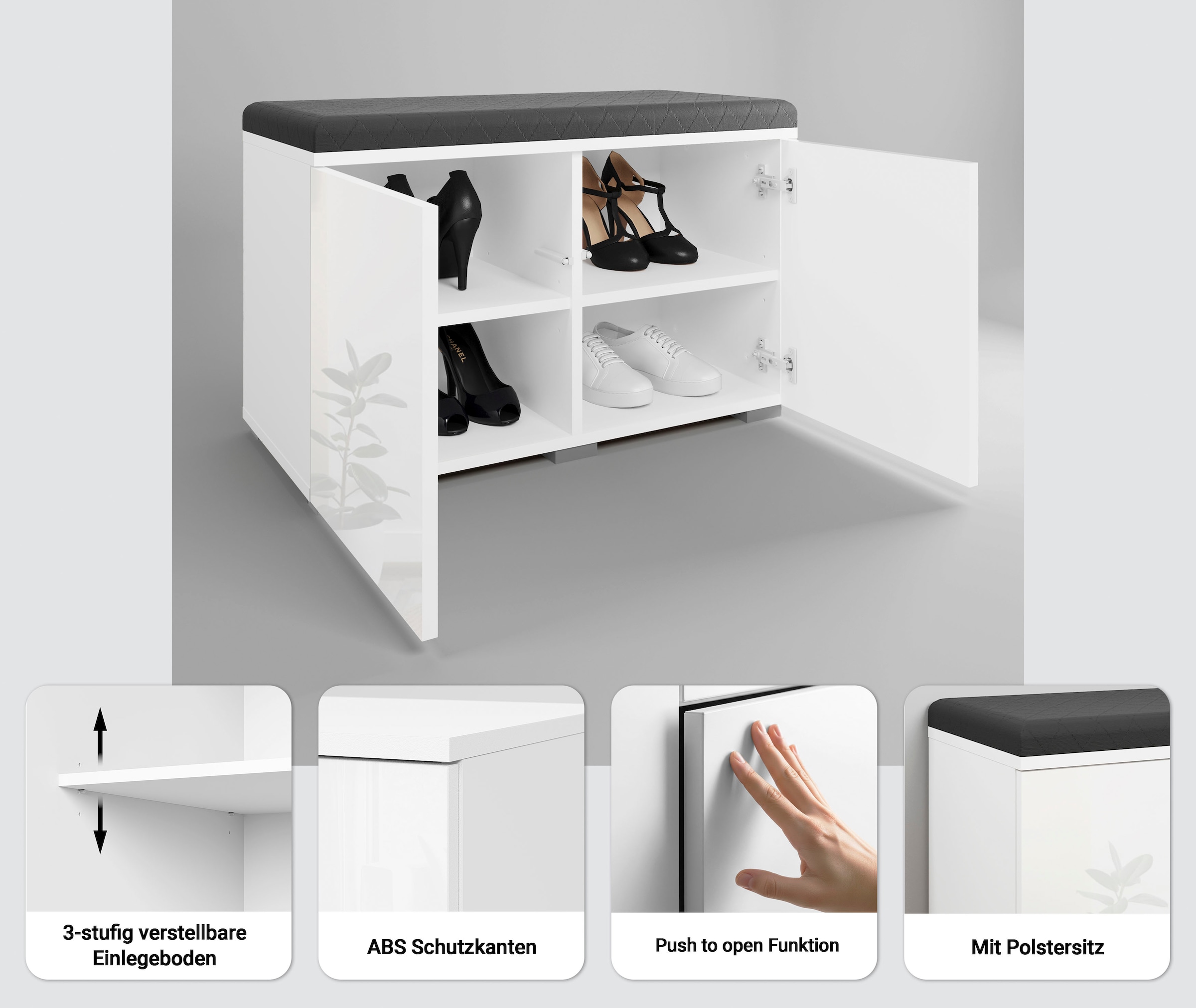 GOODproduct Sitzbank »Paris« inkl. Sitzkissen,  moderne Truhenbank B/T/H 70x35x45, Flurbank mit Sitz aus Kunstleder