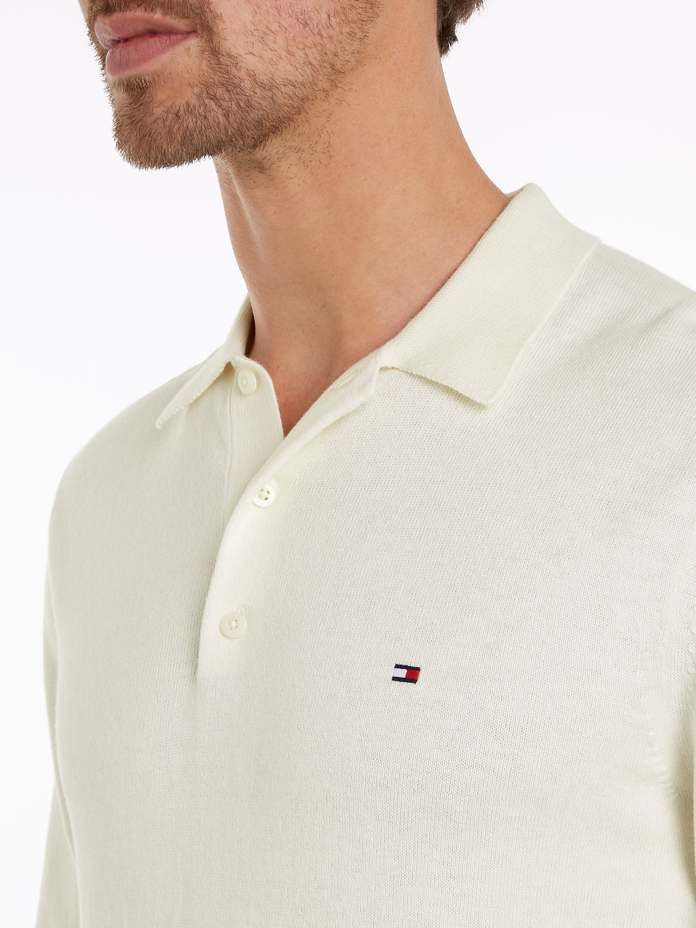 Tommy Hilfiger Polokragenpullover »PIMA ORG CTN CASHMERE LS POLO«, Flag-Stickerei auf Brust