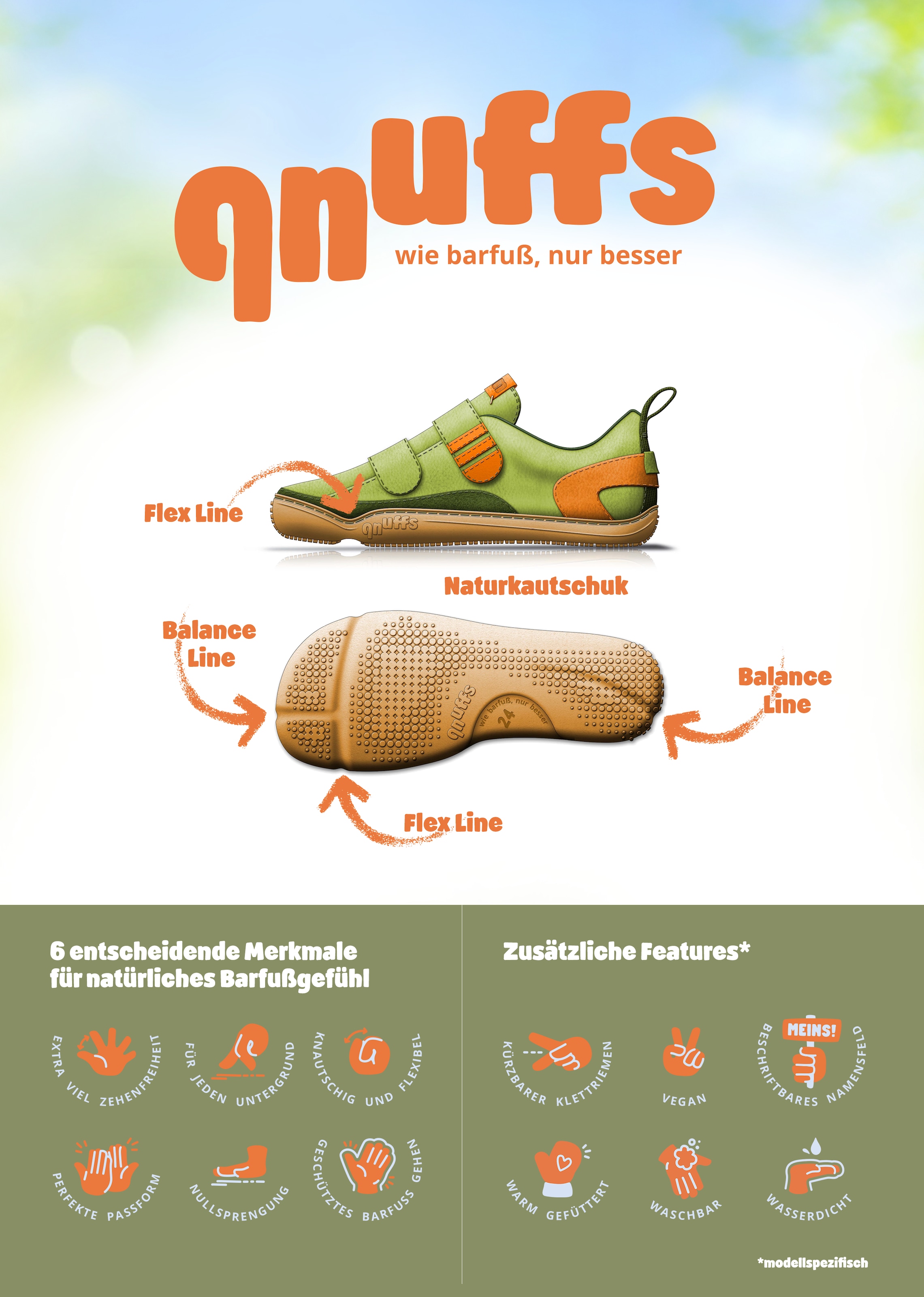 qnuffs Chaussures pieds nus »Ahorn«  Chaussure basse, chaussure à scratch avec zéro drop
