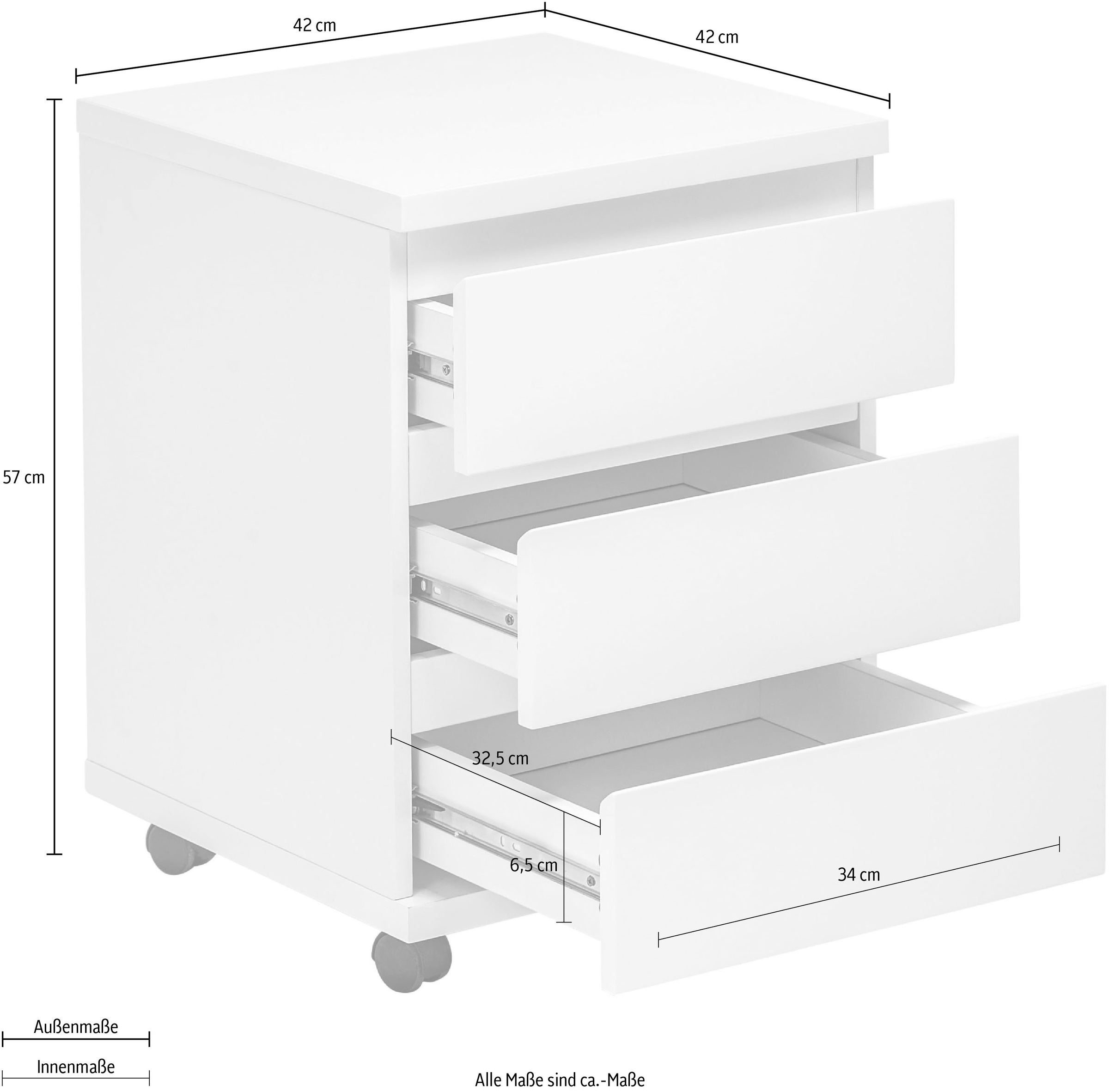 MCA furniture Rollcontainer »RC«, Büroschrank rollbar, weiss hochglanz