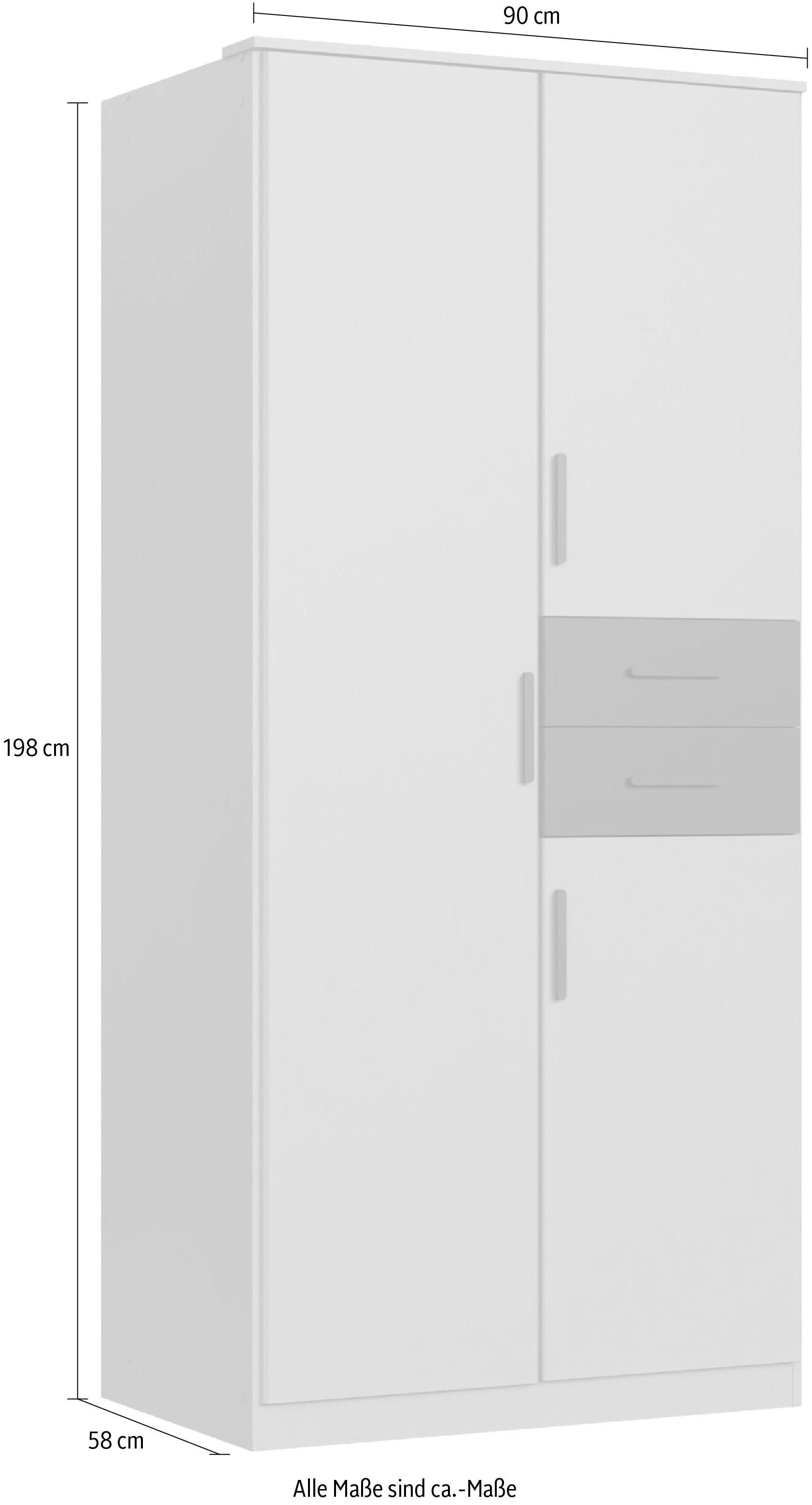 Wimex Drehtürenschrank »Bahamas, Kleiderschrank in den Breiten 90cm oder 135cm erhältlich« mit zwei farblich abgesetzten Schubladen