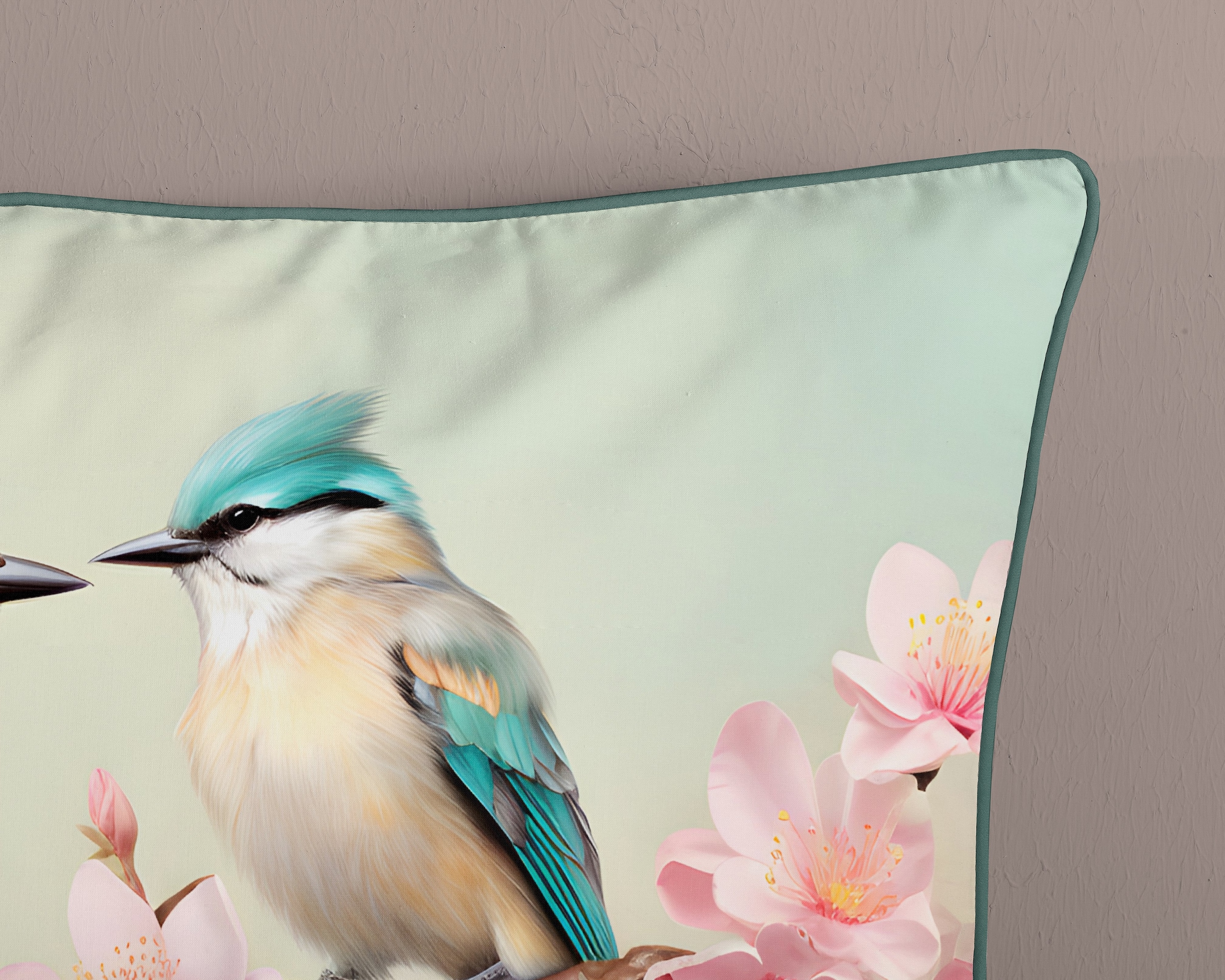 Descanso Wendebettwäsche »Minne«, Satin, Reissverschluss, Paspel, Biese, Wendeoptik, Luxe, Vogel, Mint
