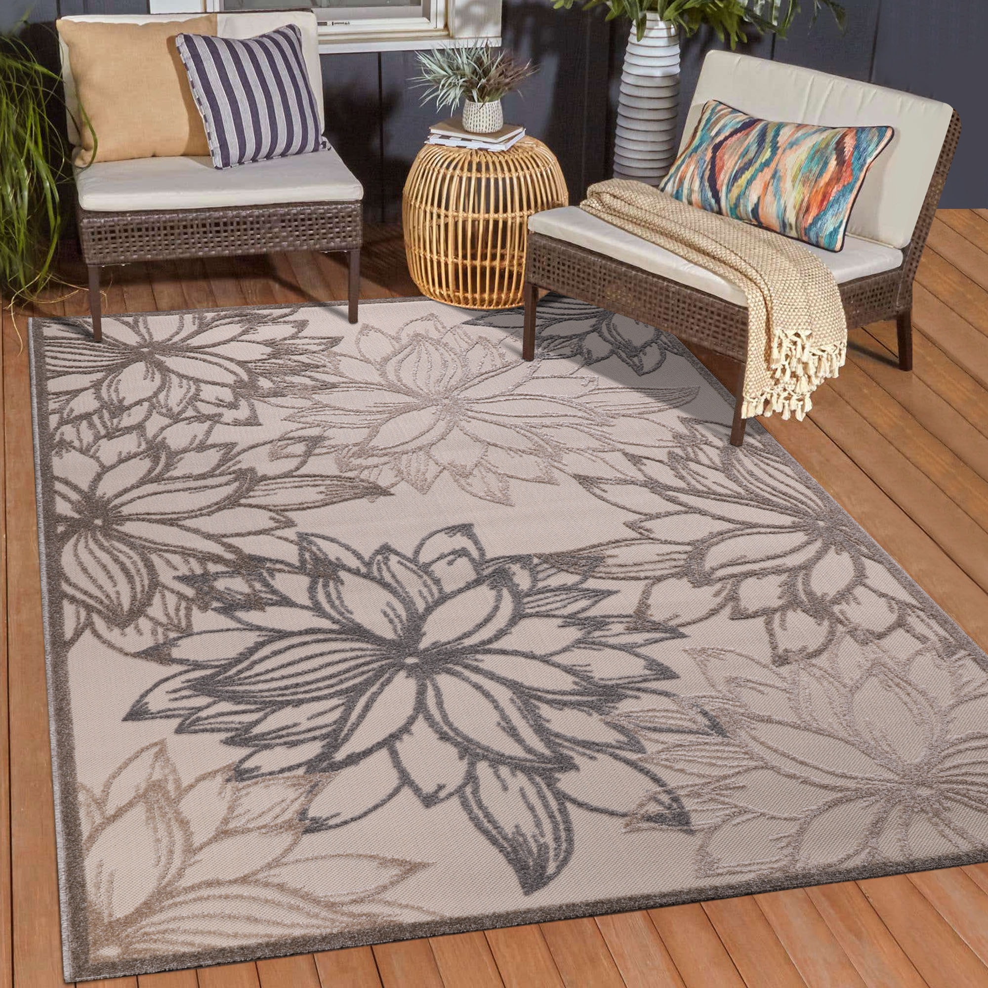 Image of Sanat Teppich "Floral 2 Outdoor" rechteckig 6 mm Höhe In- und Outdoor geeignet, Blumen, Balkon, Terrasse, Aussenbereich