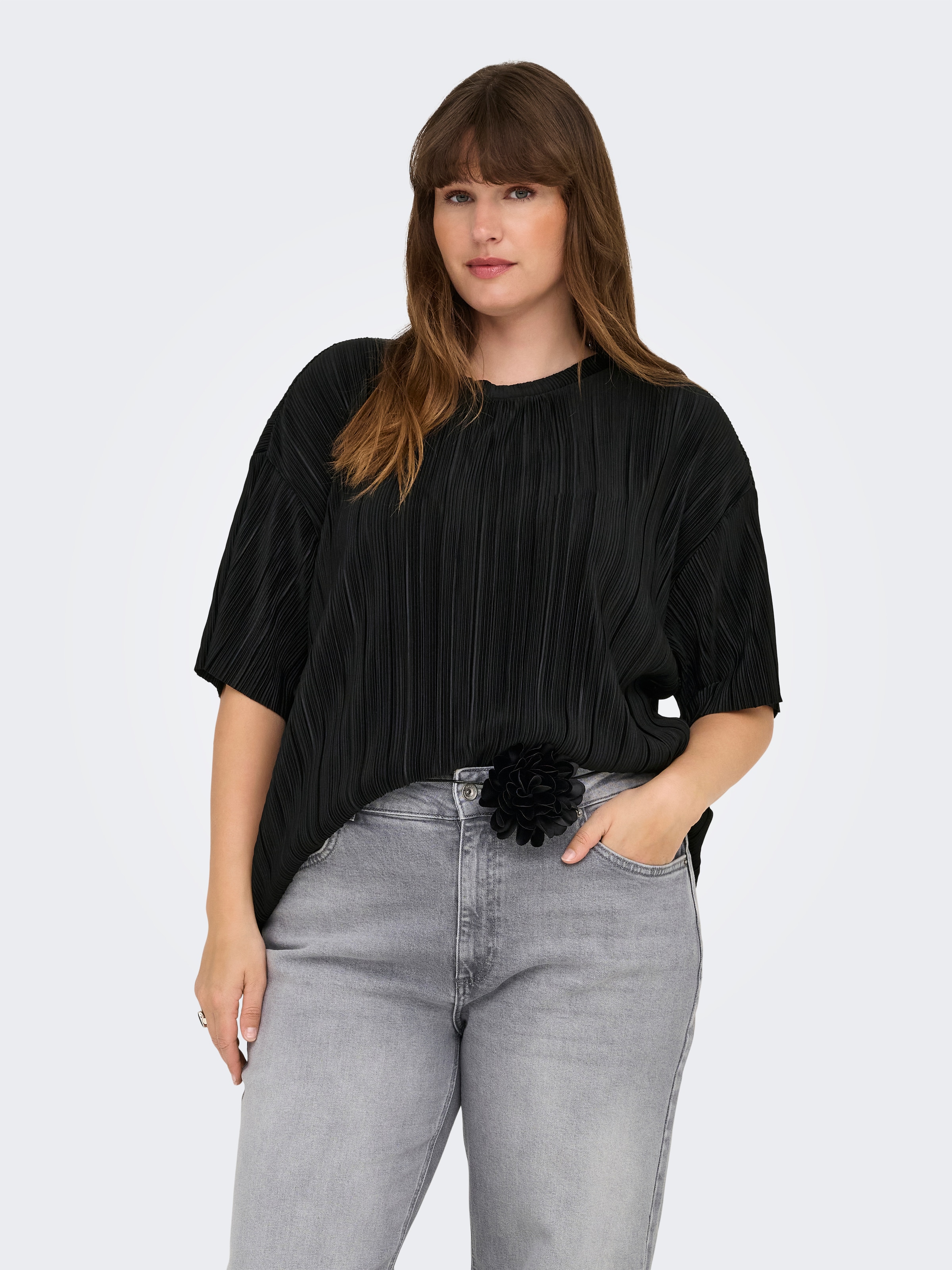 Image of ONLY CARMAKOMA Plisseeshirt "CARRAVENNA S/S PLISSE TOP JRS NOOS"