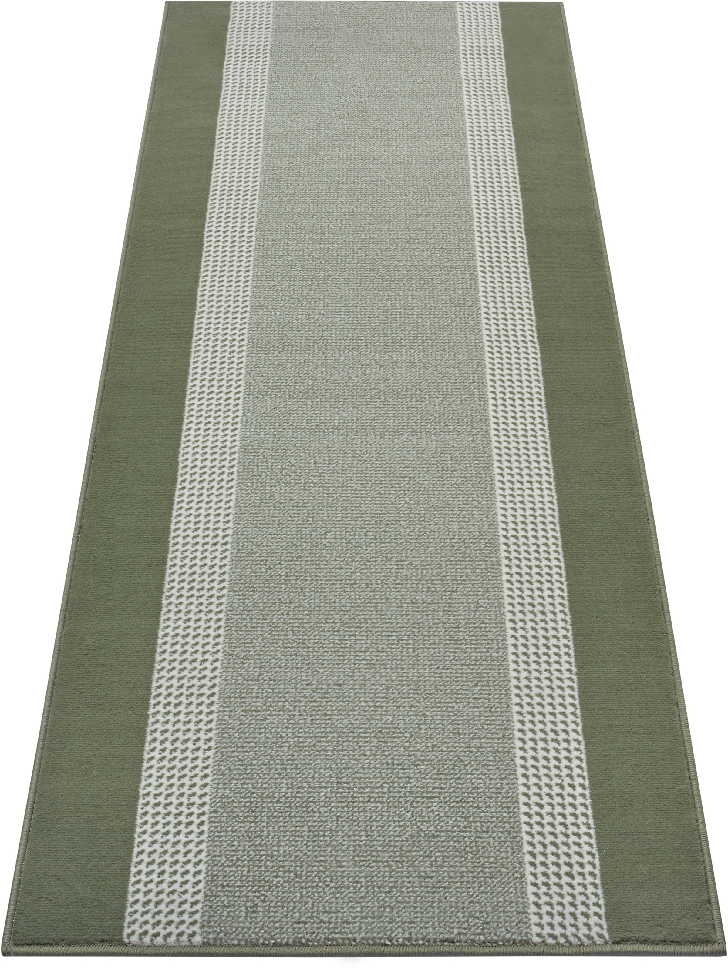 THE RUGS Designer Velours Band Rug & Runner Polypropylene Velours Pile Rug in Green | Size: 80cm x 200cm