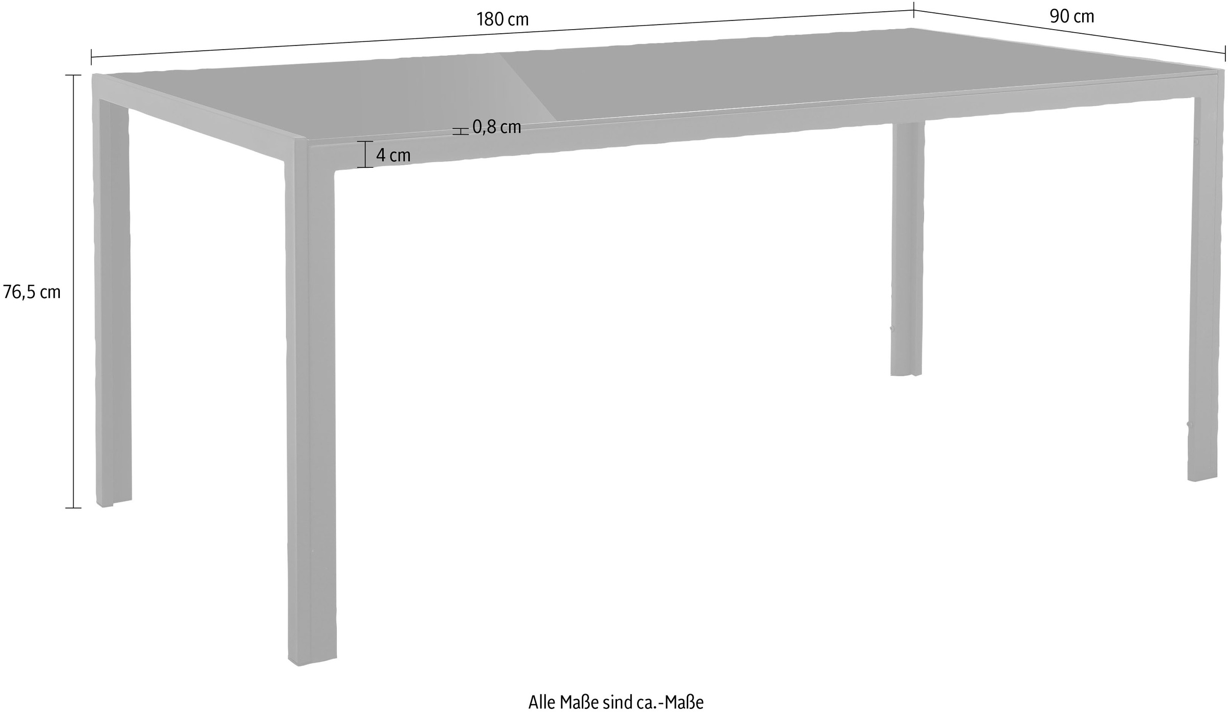 Leonique Esstisch »Presnel«, (1 St.), Tischplatte Sicherheitsglas, Gestell aus Metall schwarz, Höhe 76,5 cm