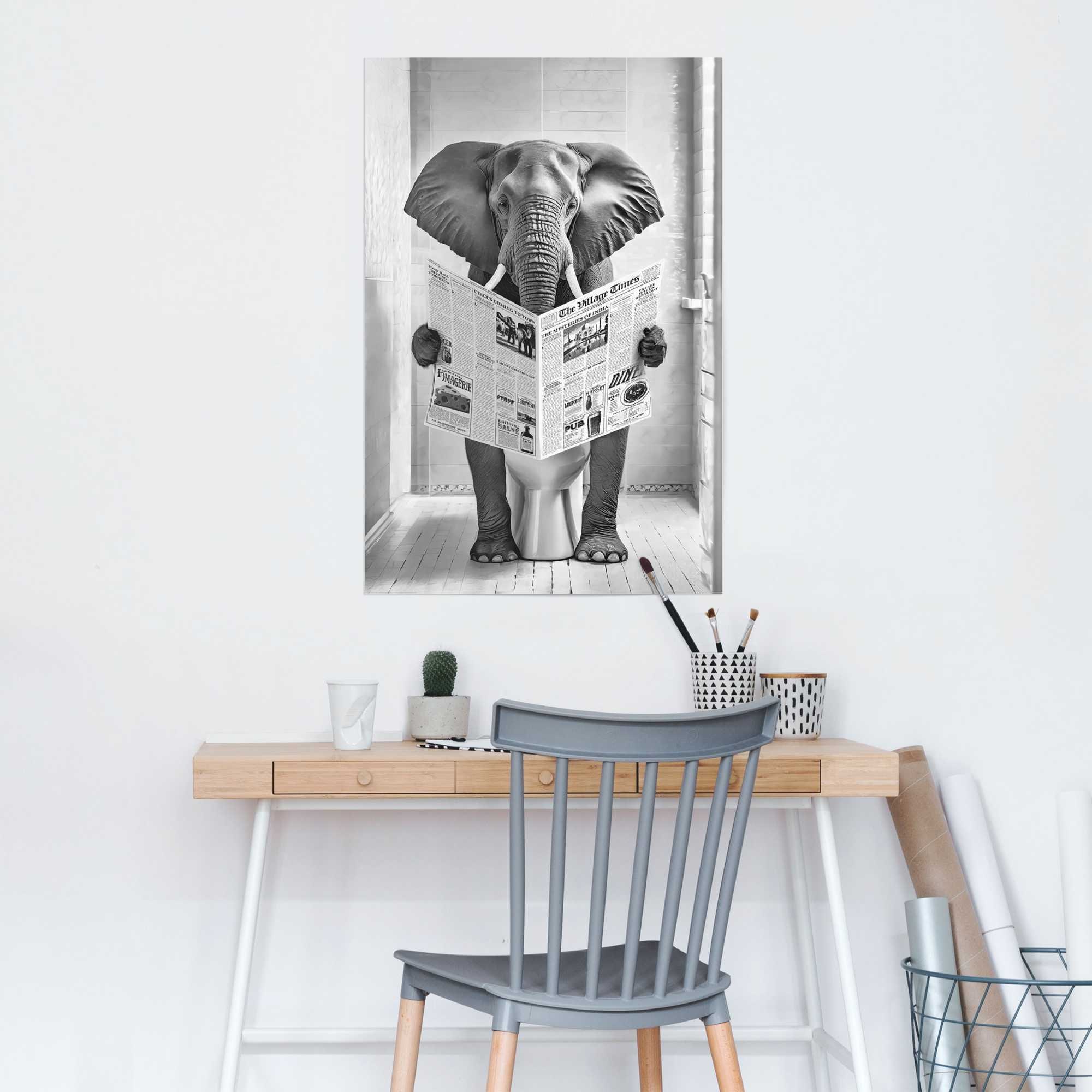 Reinders! Poster »Elefant auf der Toilette«, Toilette - Schwarz-Weiss - 150 gr. Papier - Tiere - 61x91,5 cm