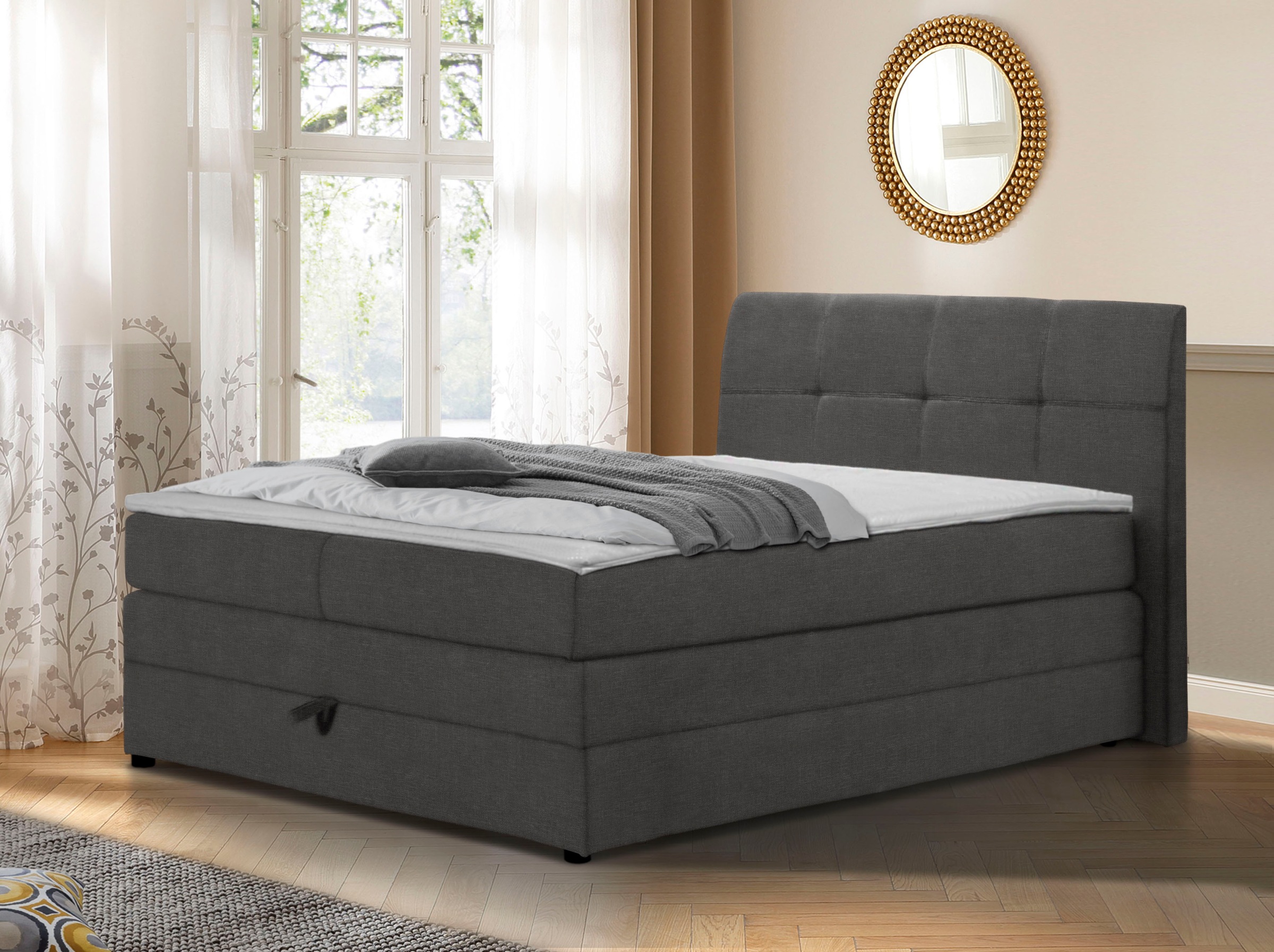 Image of Home affaire Boxspringbett "FINJA mit Bettkasten, inkl. Bonnellfederkern-Matratze H3" besonders komfortable Liegehöhe, mit praktischem Bettkasten