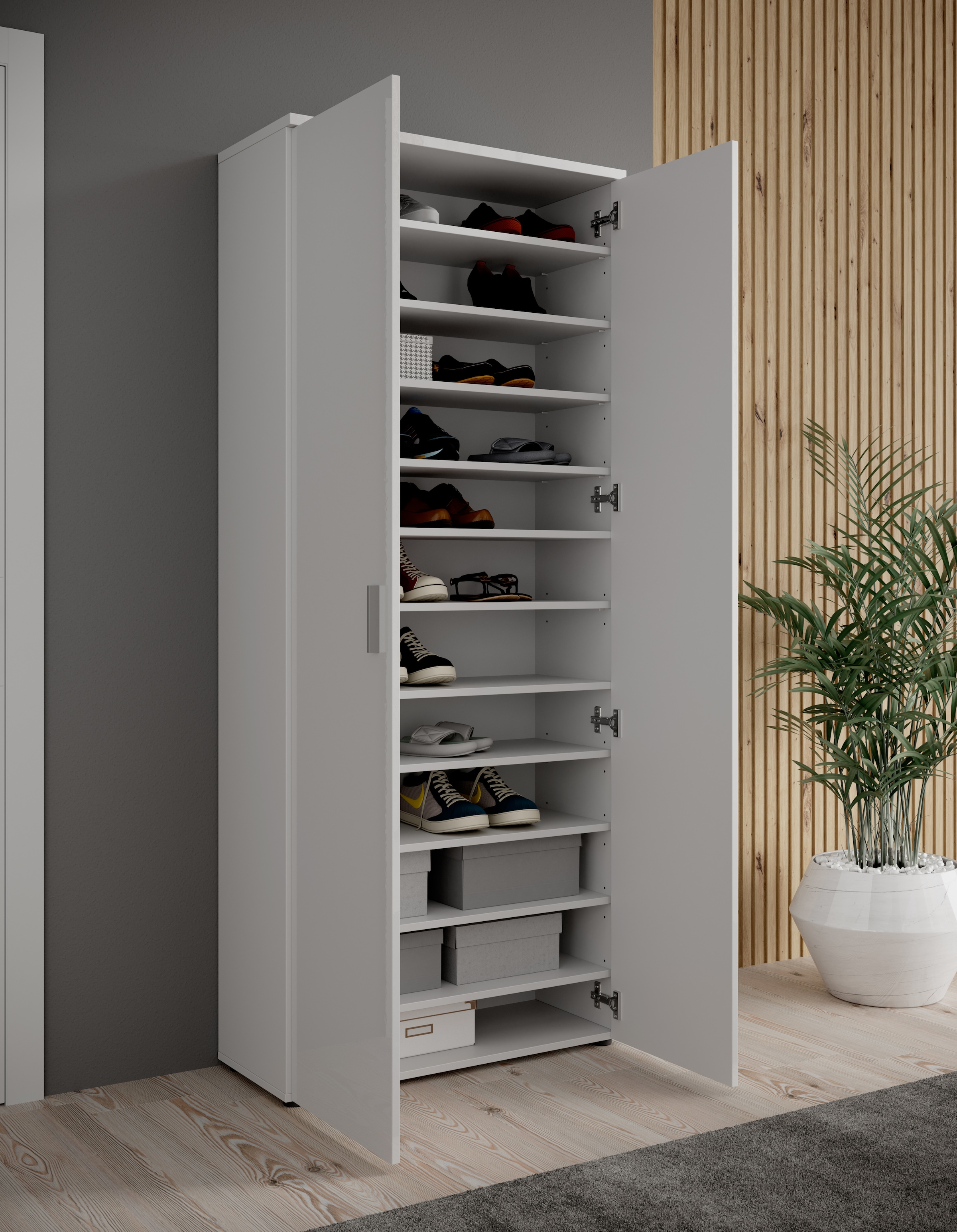 HBZ Schuhschrank »Lincoln weiss Glanz, BxHxT 80x190x35 cm« 1 Stk. tlg. Schuhschrank mit 2 Türen, 9 Einlegeböden, 2 feste Böden