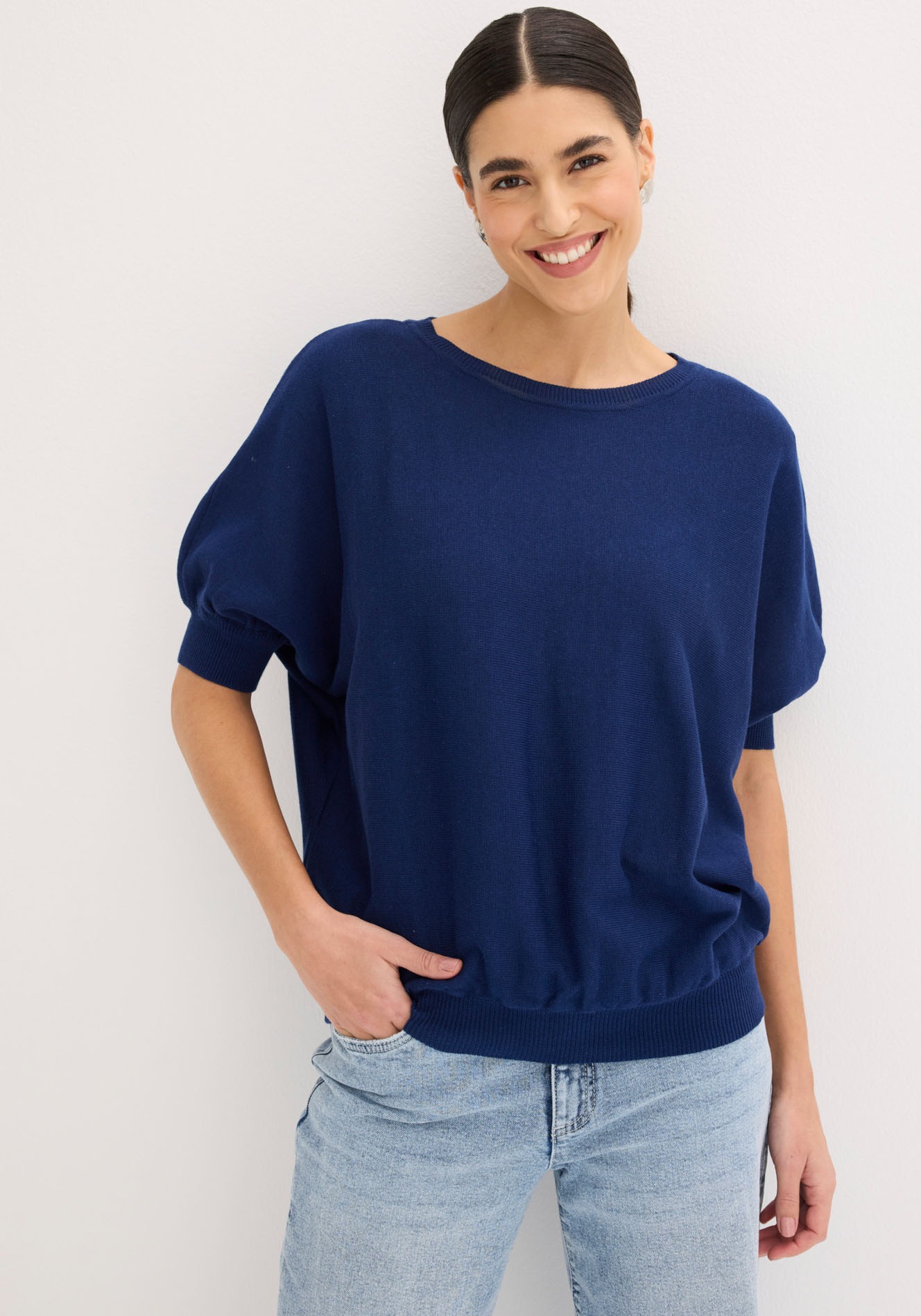 Image of bonprix Strickpullover aus Baumwoll-Mix, mit Rundhalsausschnitt, bequeme Passform