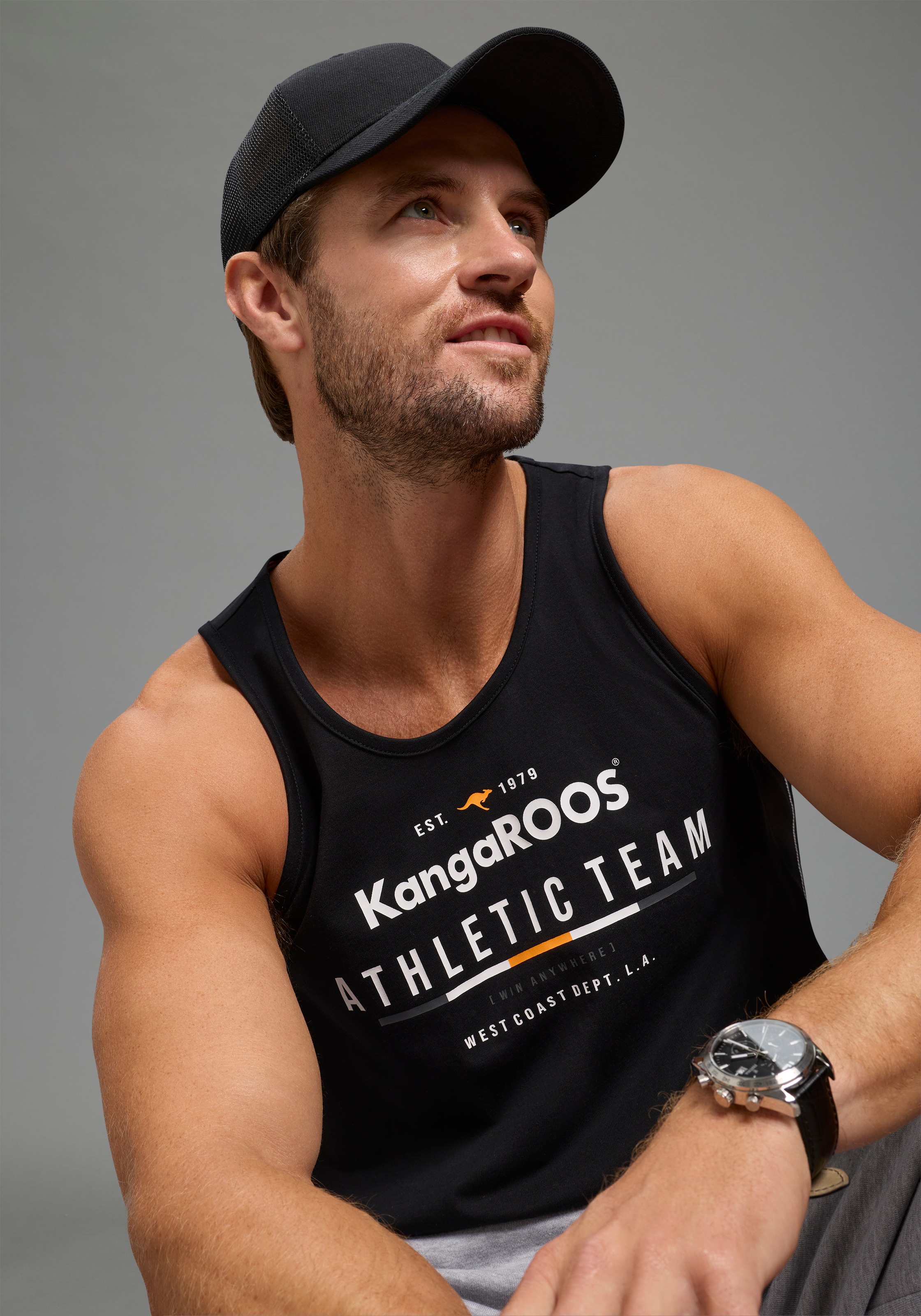 KangaROOS Tanktop schmal geschnitten, ärmellos, aus Baumwolle, Single Jersey