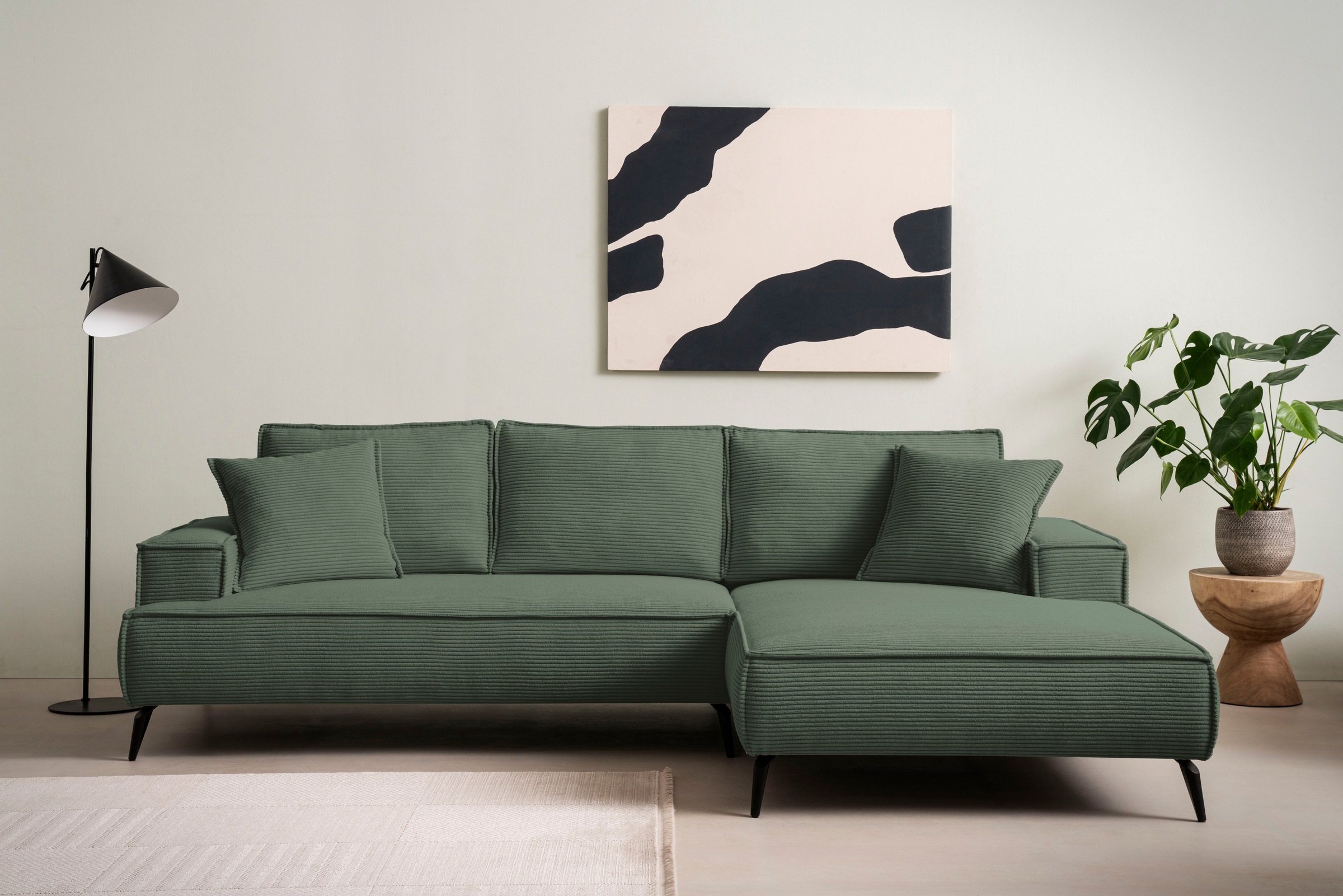 andas Ecksofa »TVINNU, L-Form in Cord, Sofa«, wahlweise Recamiere rechts/links, schwarze Füsse, bequemer Sitzkomfort