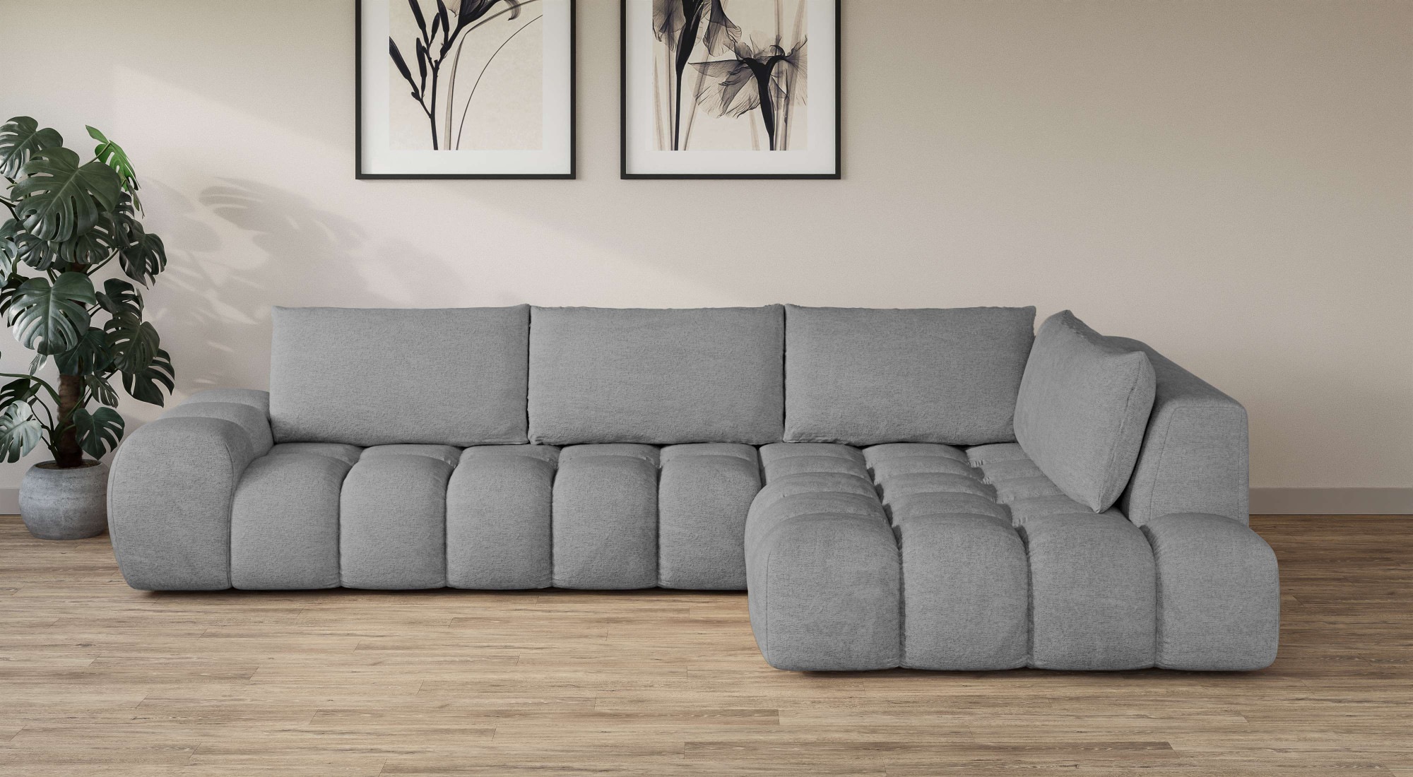 Image of GOODproduct Ecksofa "AZITA L-Form, XL 296 cm - Designsofa in Bubble-Optik" lose Rückenkissen, traumhafte Steppung