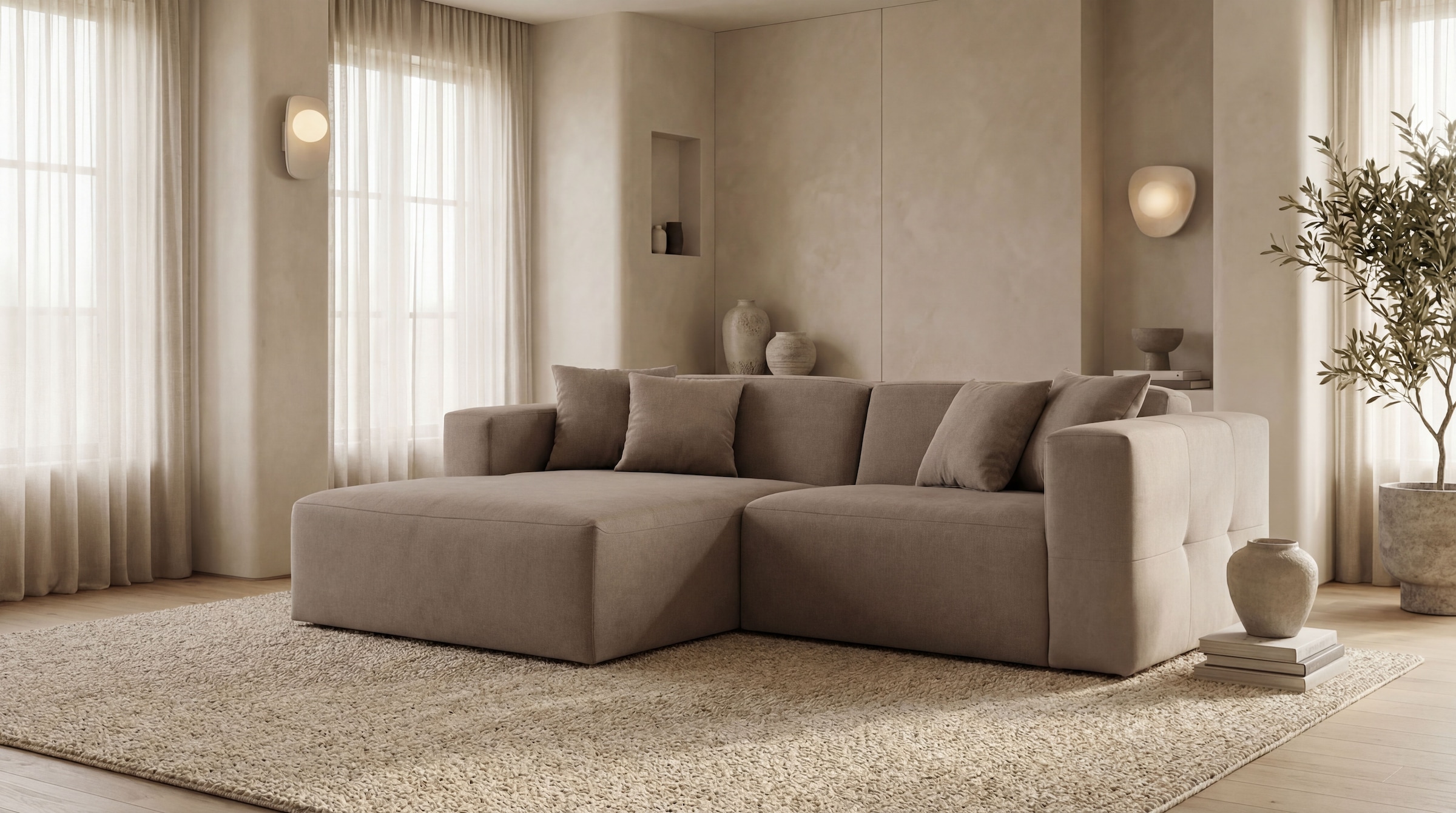 GOODproduct Canapé d'angle »Kelani« mit dekorativer Knopfsteppung an den Armlehnen