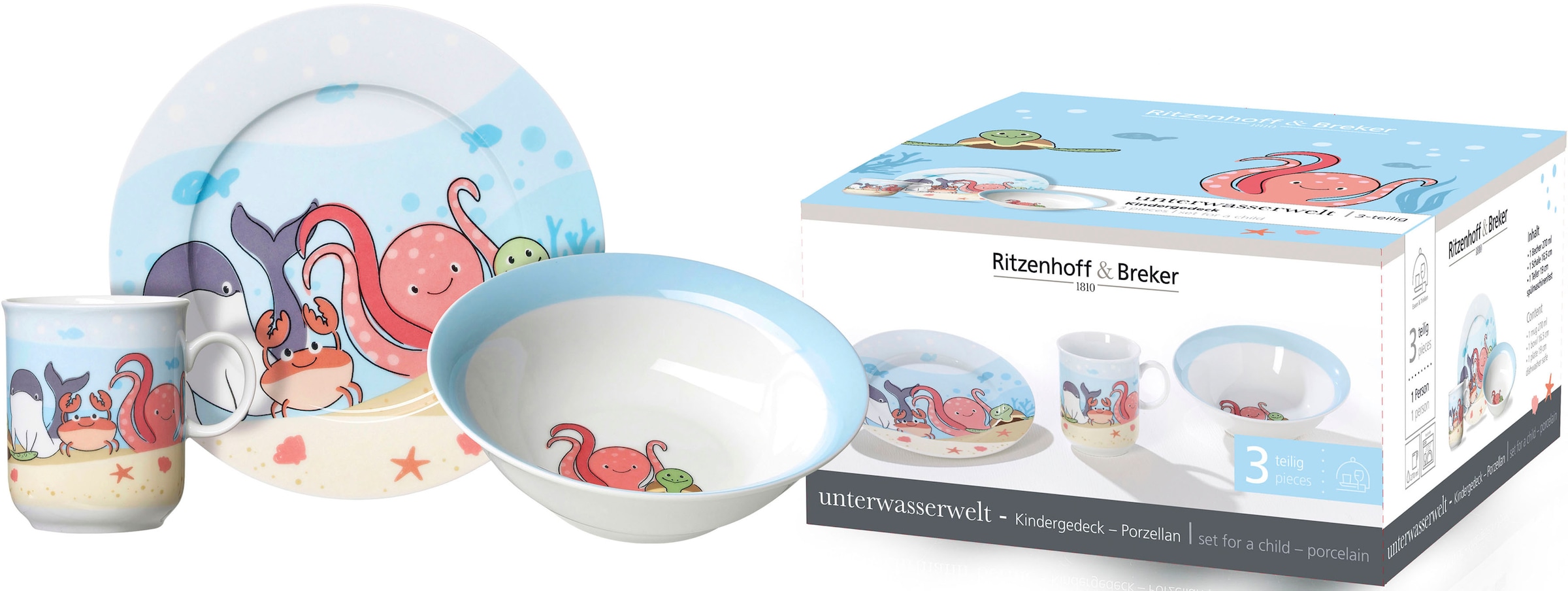 Ritzenhoff & Breker Kindergeschirr-Set »Unterwasserwelt«, (Set, 3 tlg.), im dekorativen Geschenkkarton