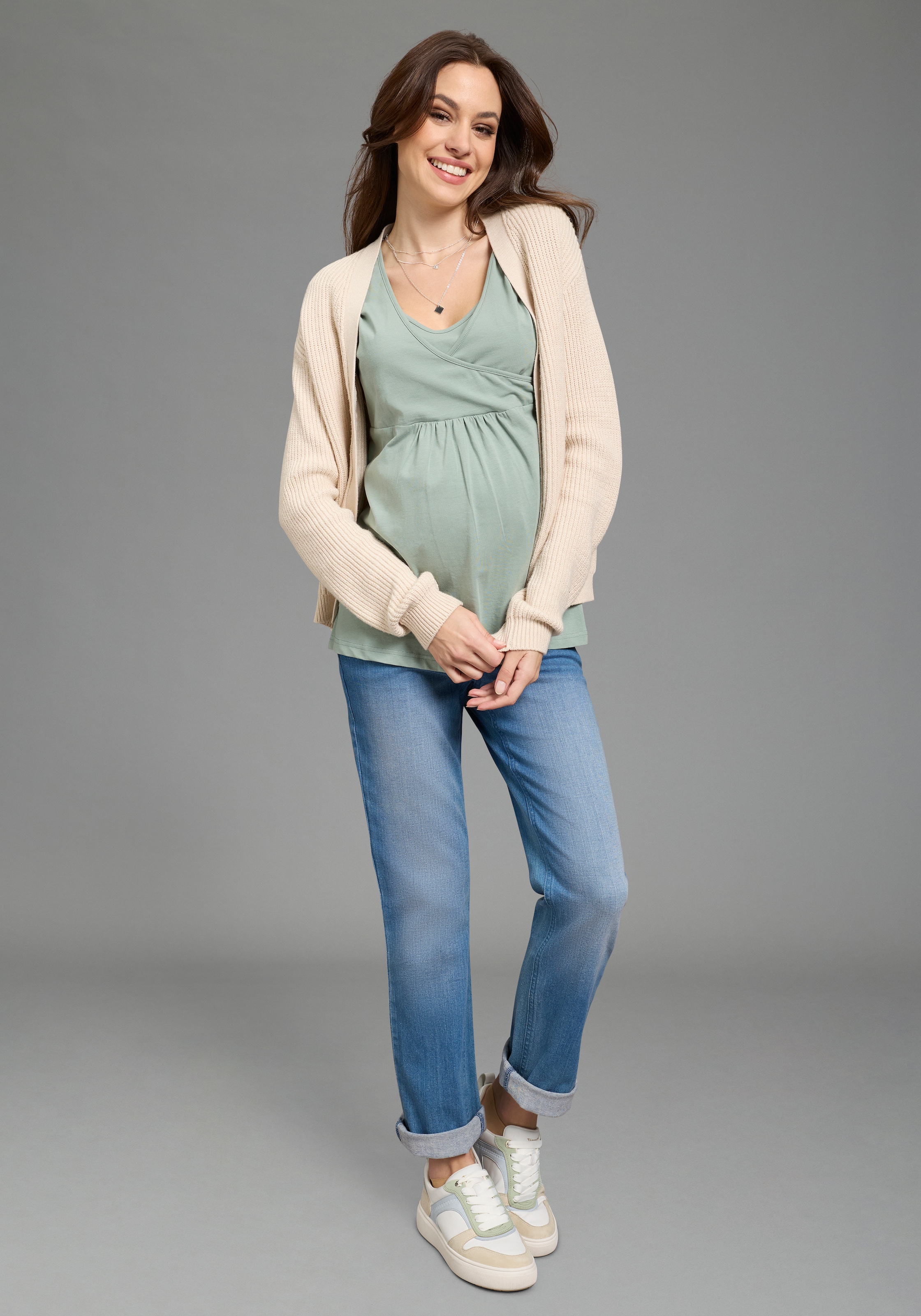 Neun Monate T-shirt de grossesse »2er Pack Umstands-T-Shirt« Packung, 2, 2 pièces ausgestellte Passform, Kurzarm, Wickeloptik mit Stillmöglichkeit