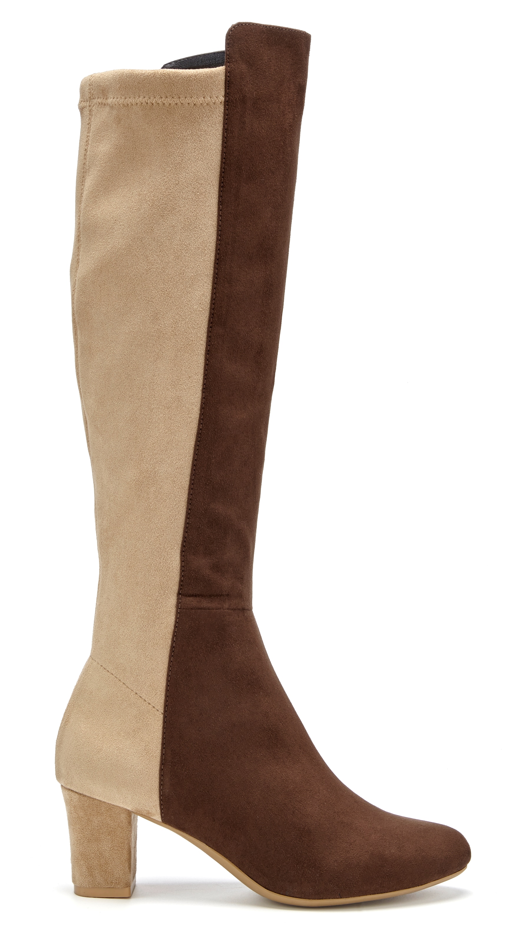 LASCANA Stiefel »Langschaftstiefel, Stiefelette,«  mit Blockabsatz in elegant zweifarbiger Optik