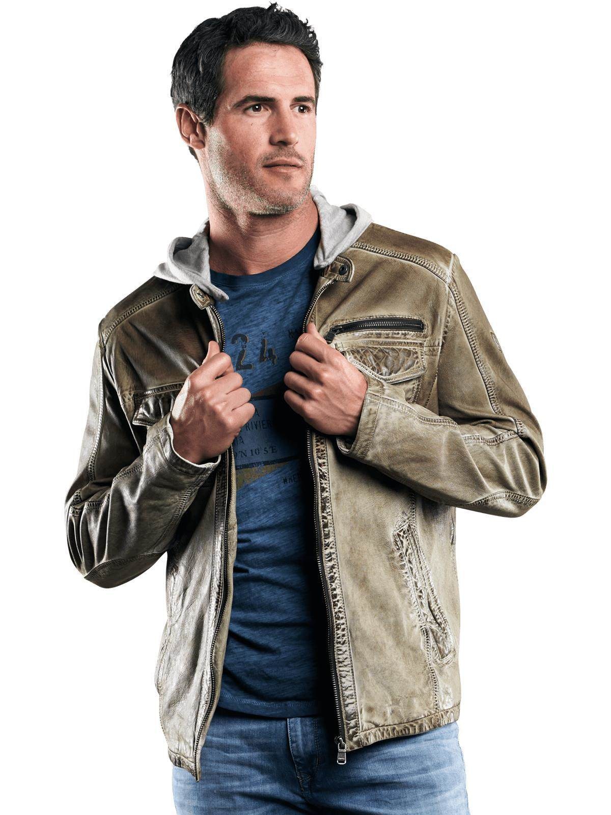 Lederjacke mit abnehmbarer Kapuze