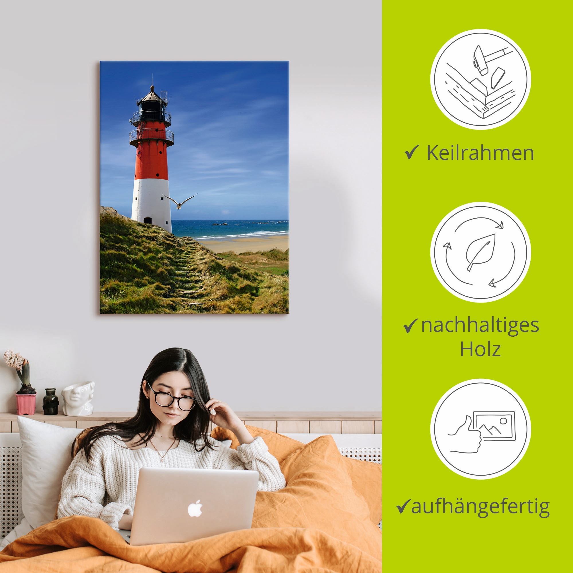 Artland Wandbild »Leuchtturm am Deich«, Gebäude, (1 St.), als Leinwandbild, Poster, Wandaufkleber in verschied. Grössen