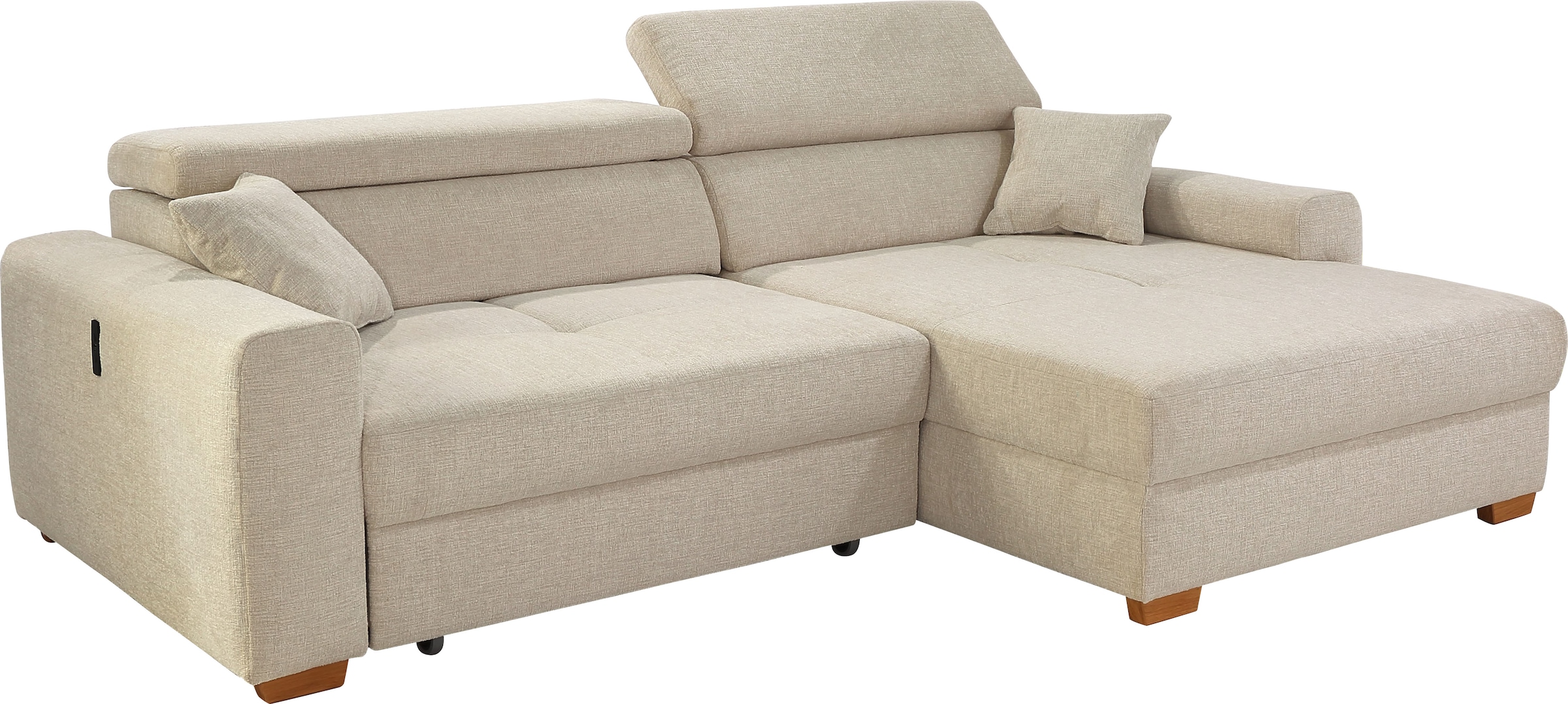 Jockenhöfer Gruppe Canapé d'angle »Slider L-Form, B: 277 cm, mit 60 cm elektr. Sitztiefenverstellung« capacité 140kg, connexion USB, réglage de la tête & coussin décoratif