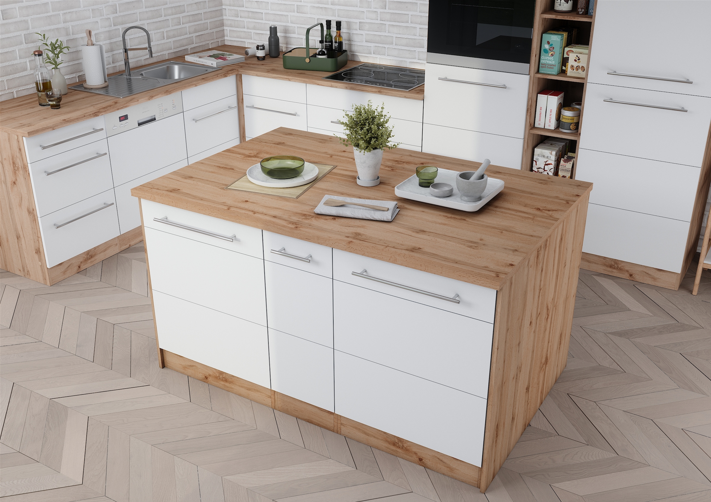 KOCHSTATION Kücheninsel »KS-Wien« Breite 153 cm, MDF-Fronten, Flaschenregal