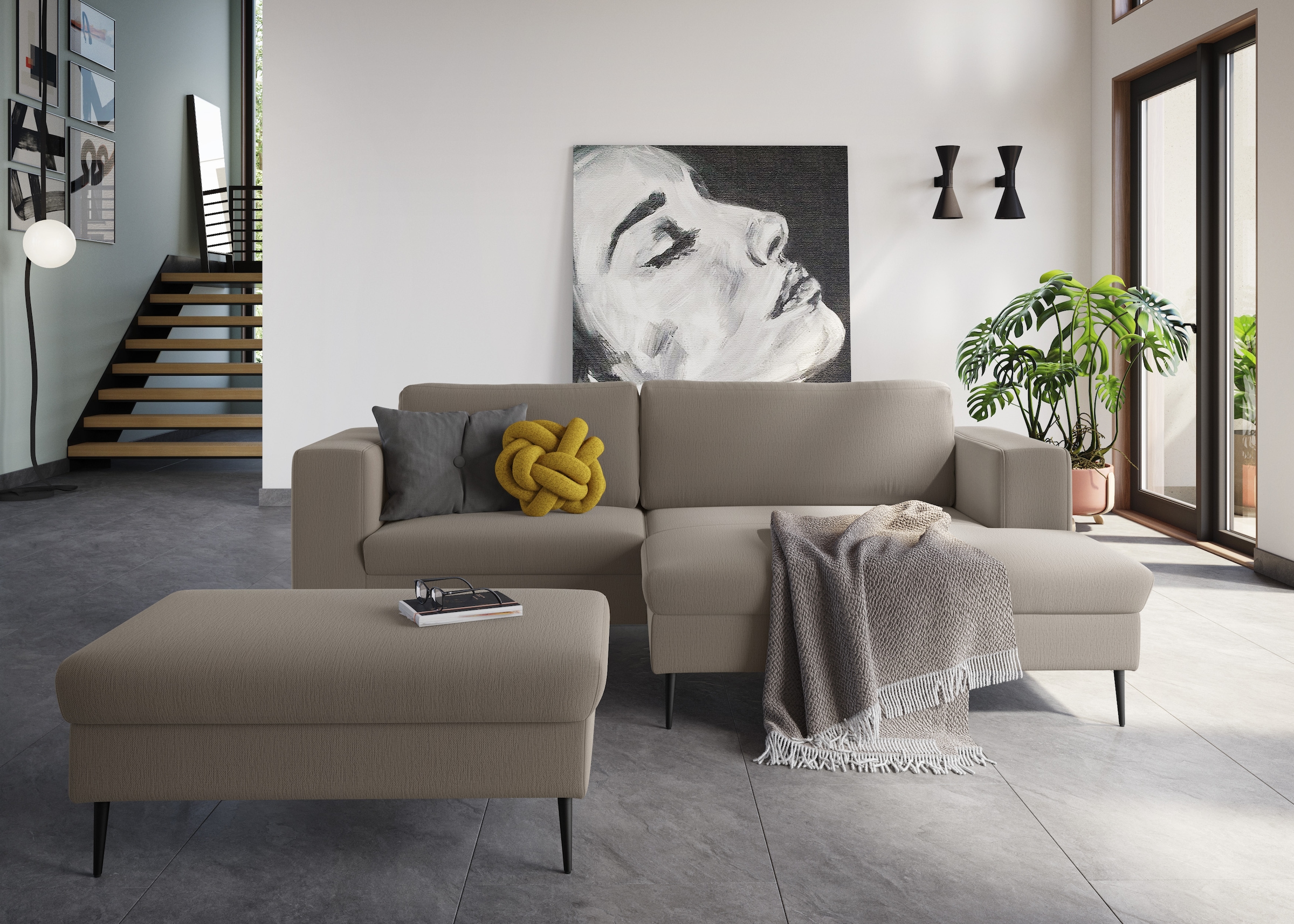 DOMO collection Ecksofa »Modica kompakt und elegant, Breite 244, L-Form« Auch in Cord, Fusshöhe passend für gängige Saugroboter!