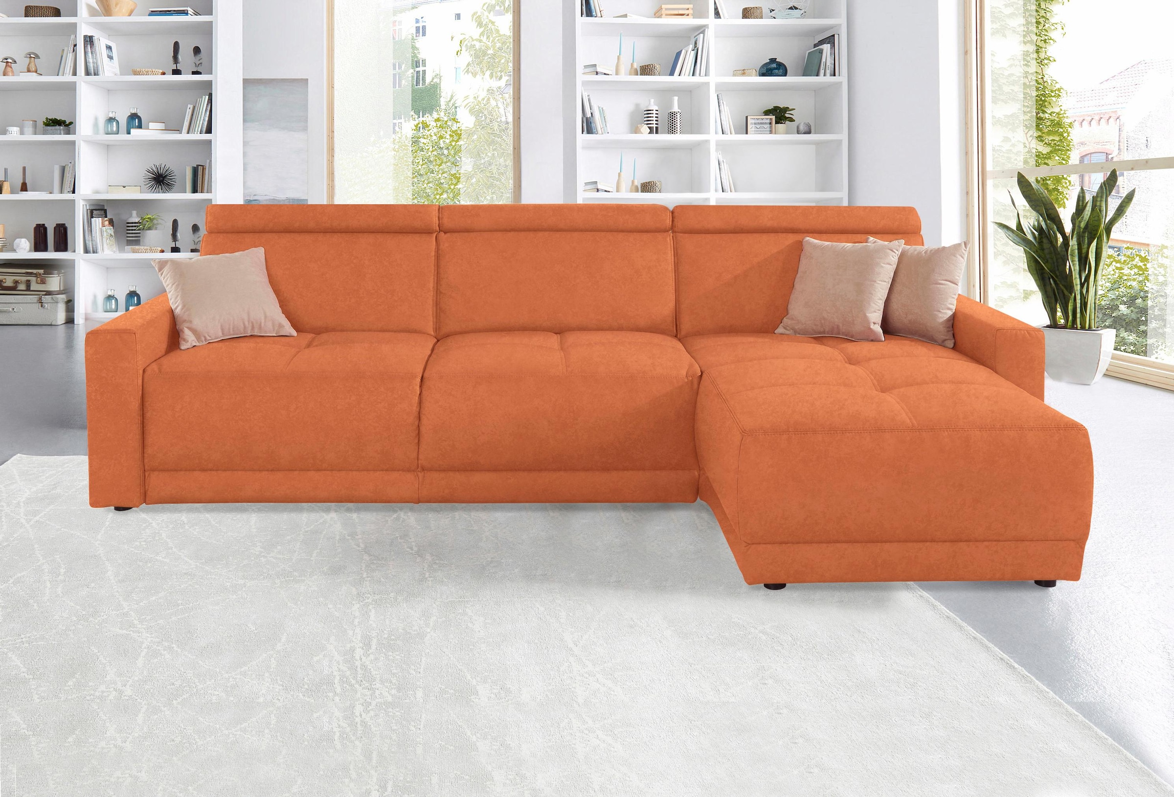 DOMO collection Canapé d'angle »Ava mit moderner Sitzheftung & toller Doppelnaht, komfortabel, L-Form« avec méridienne, incluant ressorts ensachés, réglages de tête en option