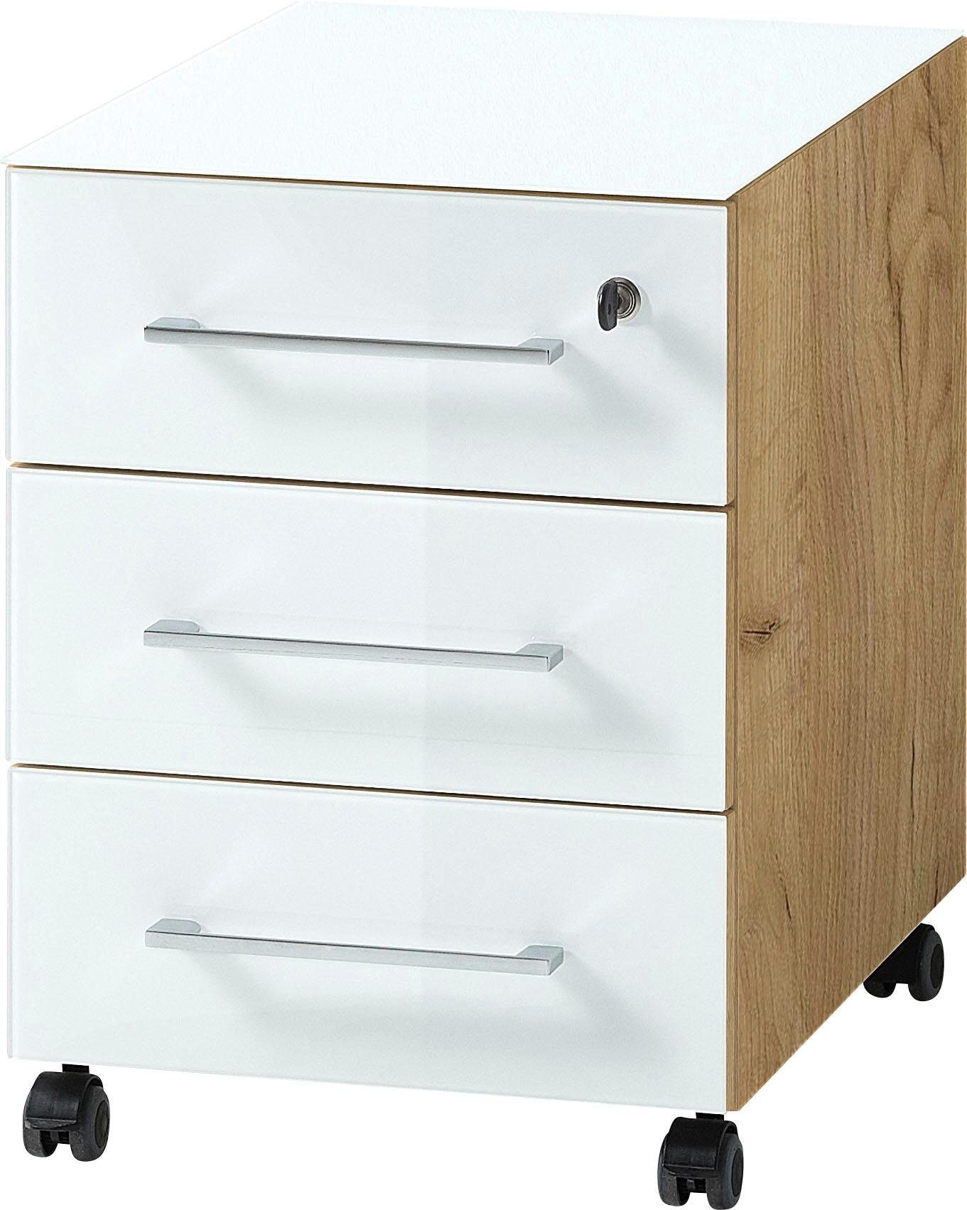 Image of GERMANIA Rollcontainer "Monteria" 40x55x50 cm, abschliessbar, ESG-Glasauflage, Laufrollen,Made in Germany