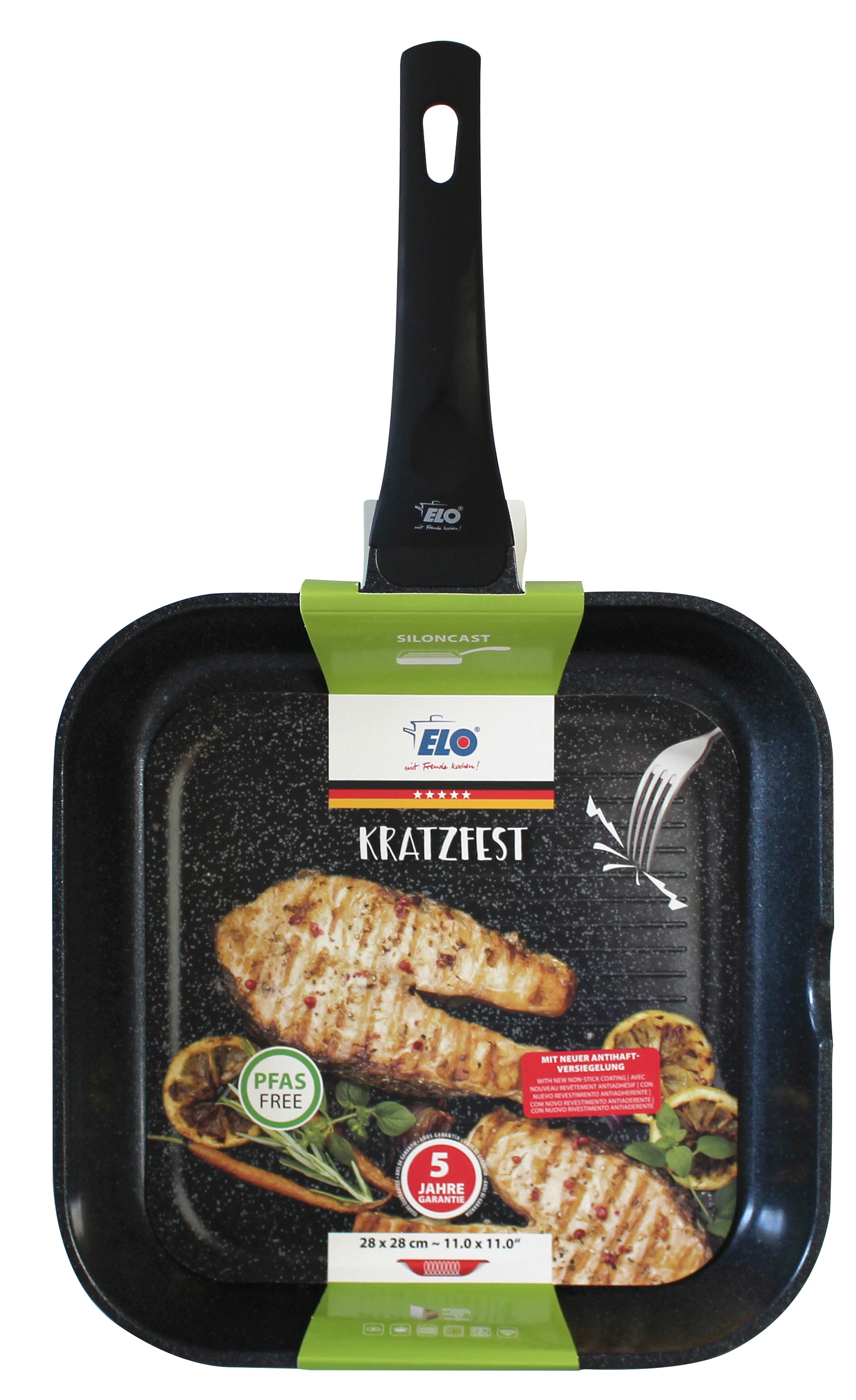 Elo Poêle à griller »Siloncast Grillpfanne 28 cm, mit grosser Grillfläche« Aluminiumguss 1 cuis tlg. antihaftbeschichtet, hitzeisolierender Stiel, für alle Herdarten