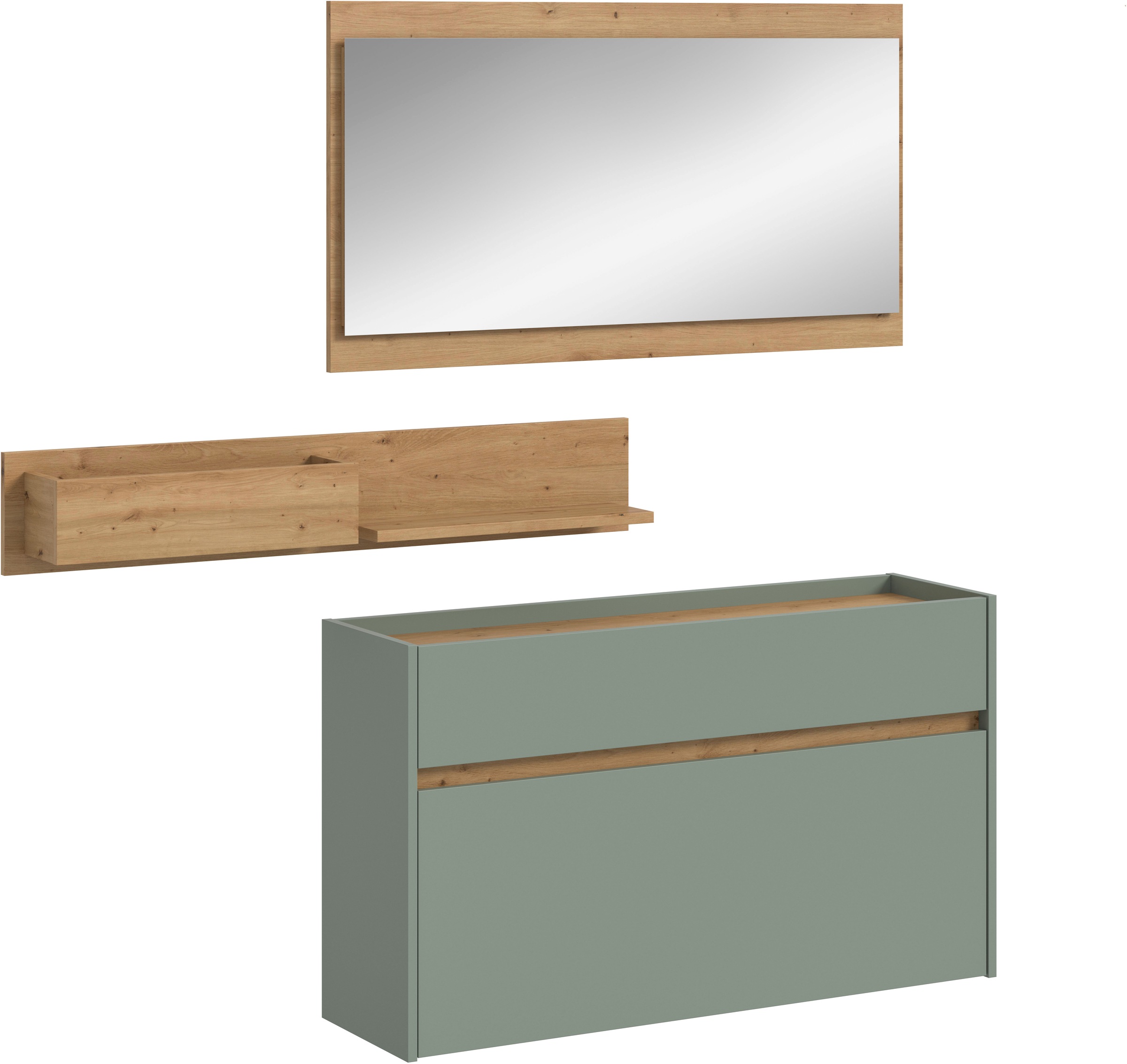 Image of Home affaire Garderoben-Set "EVRID, 3-teilig, Breite 140 cm, individuell hängbar & erweiterbar" best. aus: Kommode, Wandboard & Spiegel, 3 Stk. tlg.