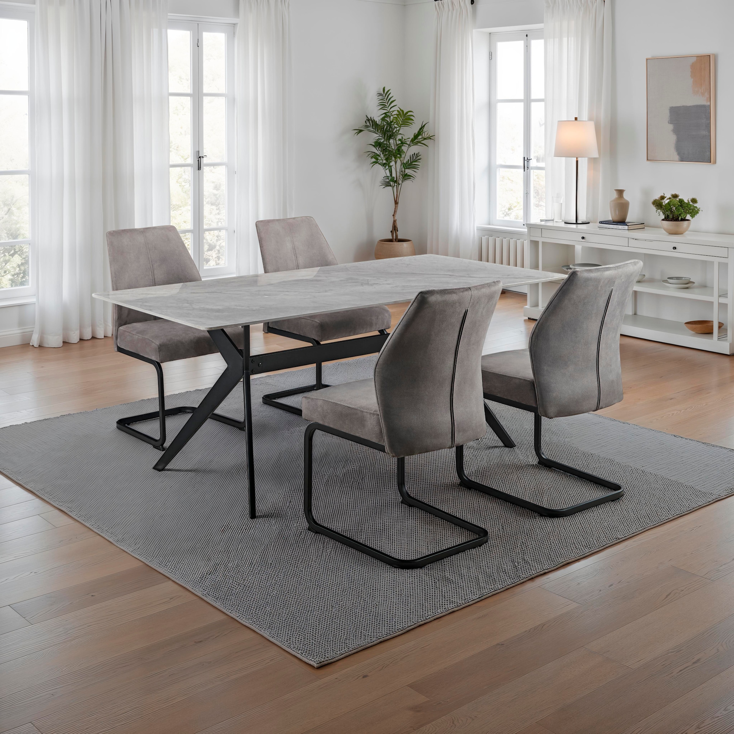 HELA Essgruppe »ISAR« Set, 5 tlg. 5tlg., Marmoroptik (glänzend), Schwingstuhl, Federkorb