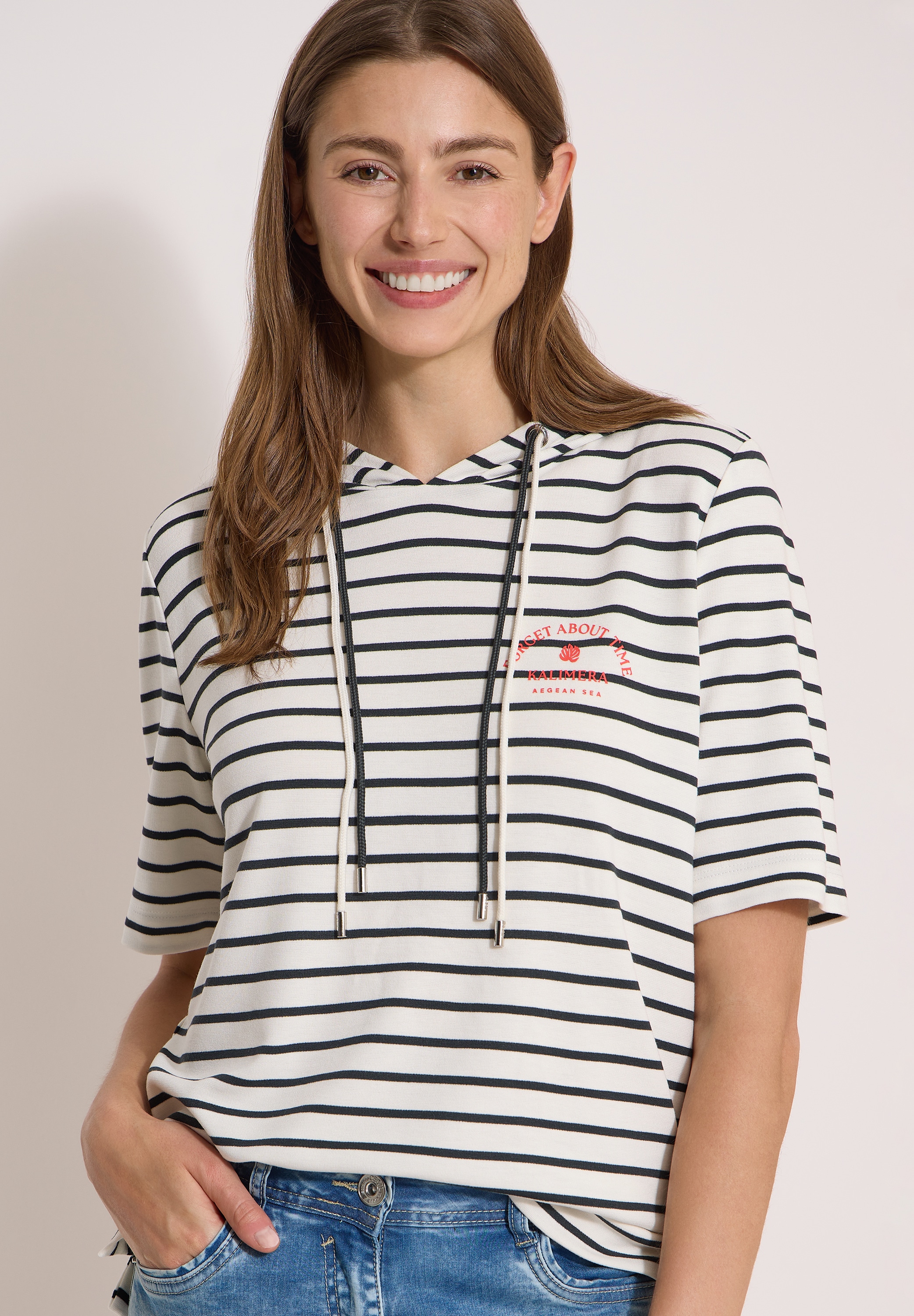 Image of Cecil Kapuzenshirt Streifenshirt, Kapuze mit doppelter Kordel, Viskosemix