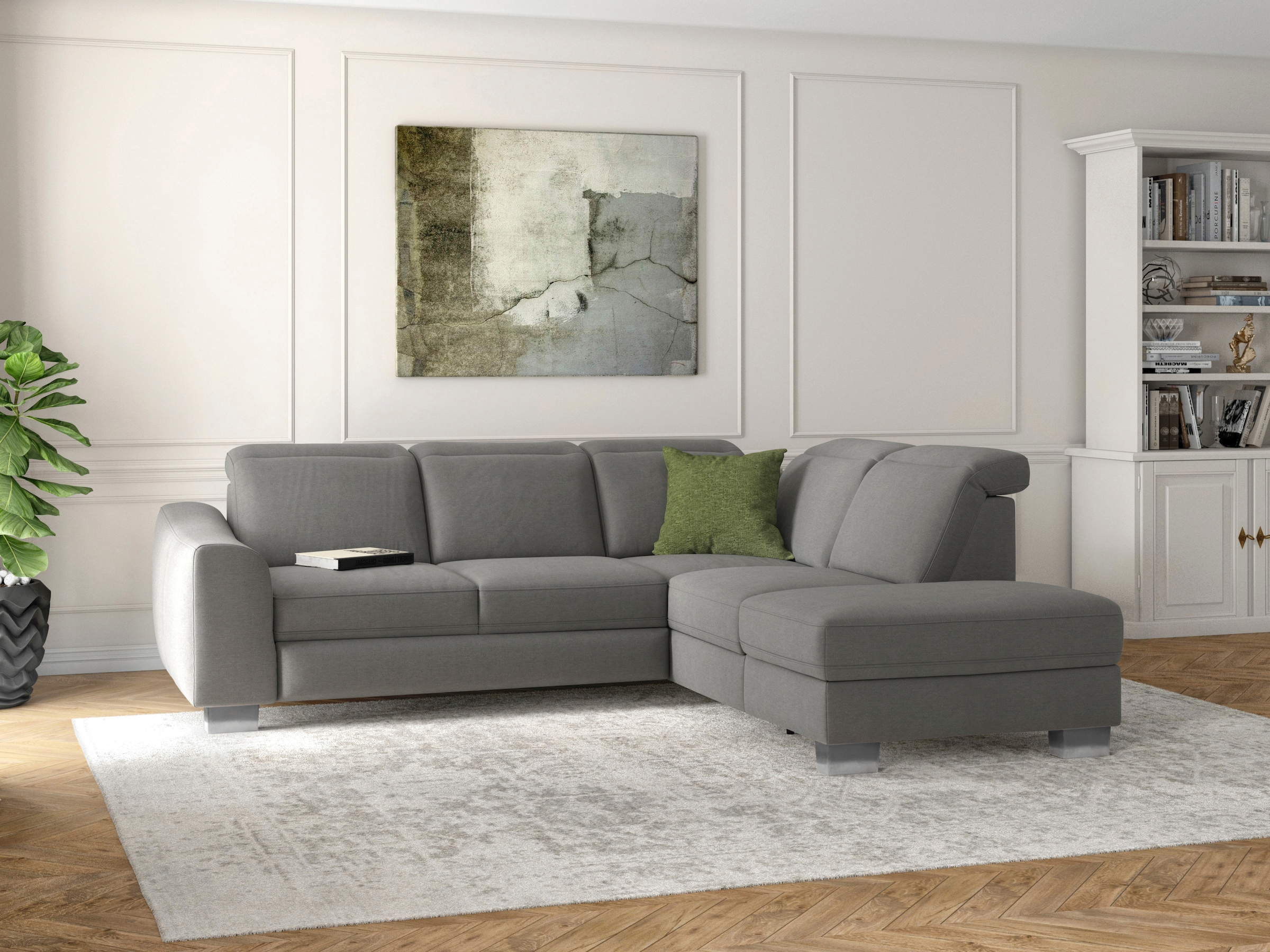 sit&more Ecksofa »Dundee L-Form«, mit Federkern und Edelstahlfüssen, wahlweise mit Kopfteilverstellung