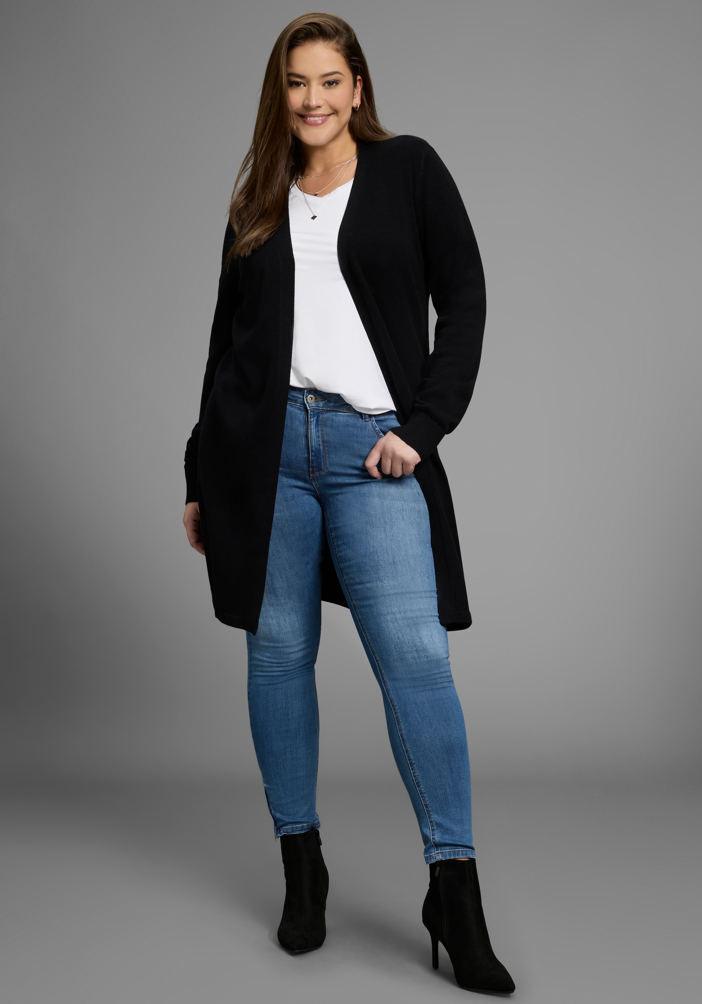 Laura Scott CURVE Longstrickjacke, mit 3/4 Länge - GROSSE GRÖSSEN
