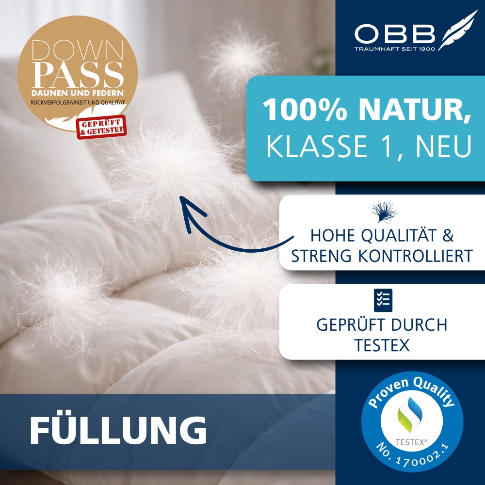 OBB Couette en duvet »Edition 125 Jahre, Bettdecken für Sommer und Winter« extraleicht Füllung 90% Daunen, 10%Federn 1 cuis tlg. Bettdecke 135x200 cm, 155x220 cm & weitere Grössen, Made in Germany