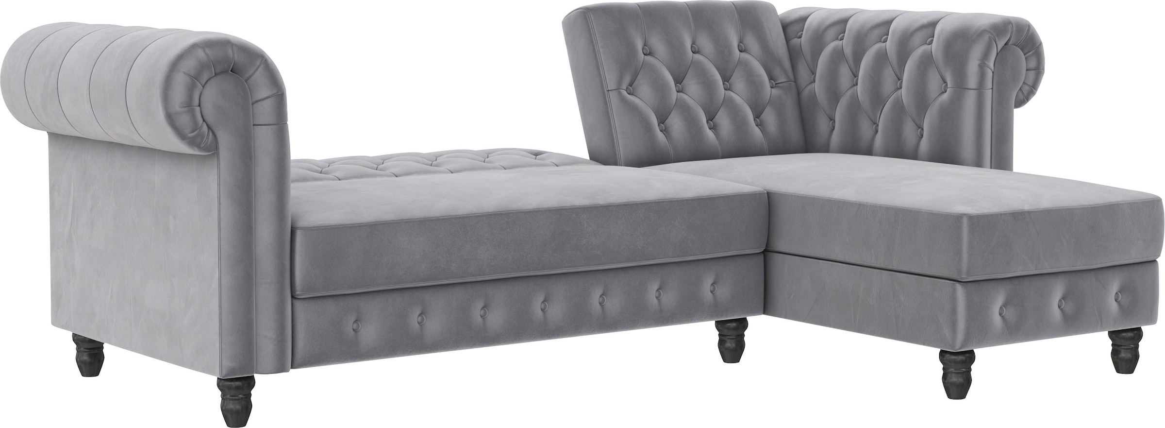 Dorel Home Ecksofa »Felix, L-Form, 241 cm (Liegefl.108x195 cm), Recamiere tauschbar,« verstellb. Rückenlehne, Bett-Funktion, Velours, Kunstleder, Vintage