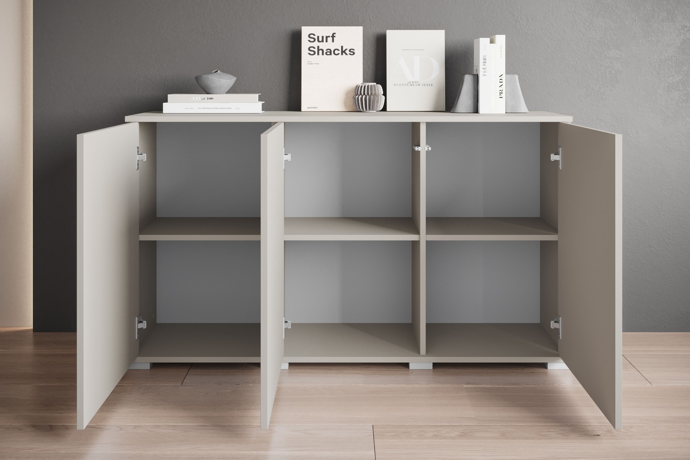 GOODproduct Sideboard »Kenia, moderne grifflose Kommode mit 3 Türen, Breite 120 cm« 1 Stk. tlg. Push-to-Open-Fronten, höhenverstellbaren Einlegeböden