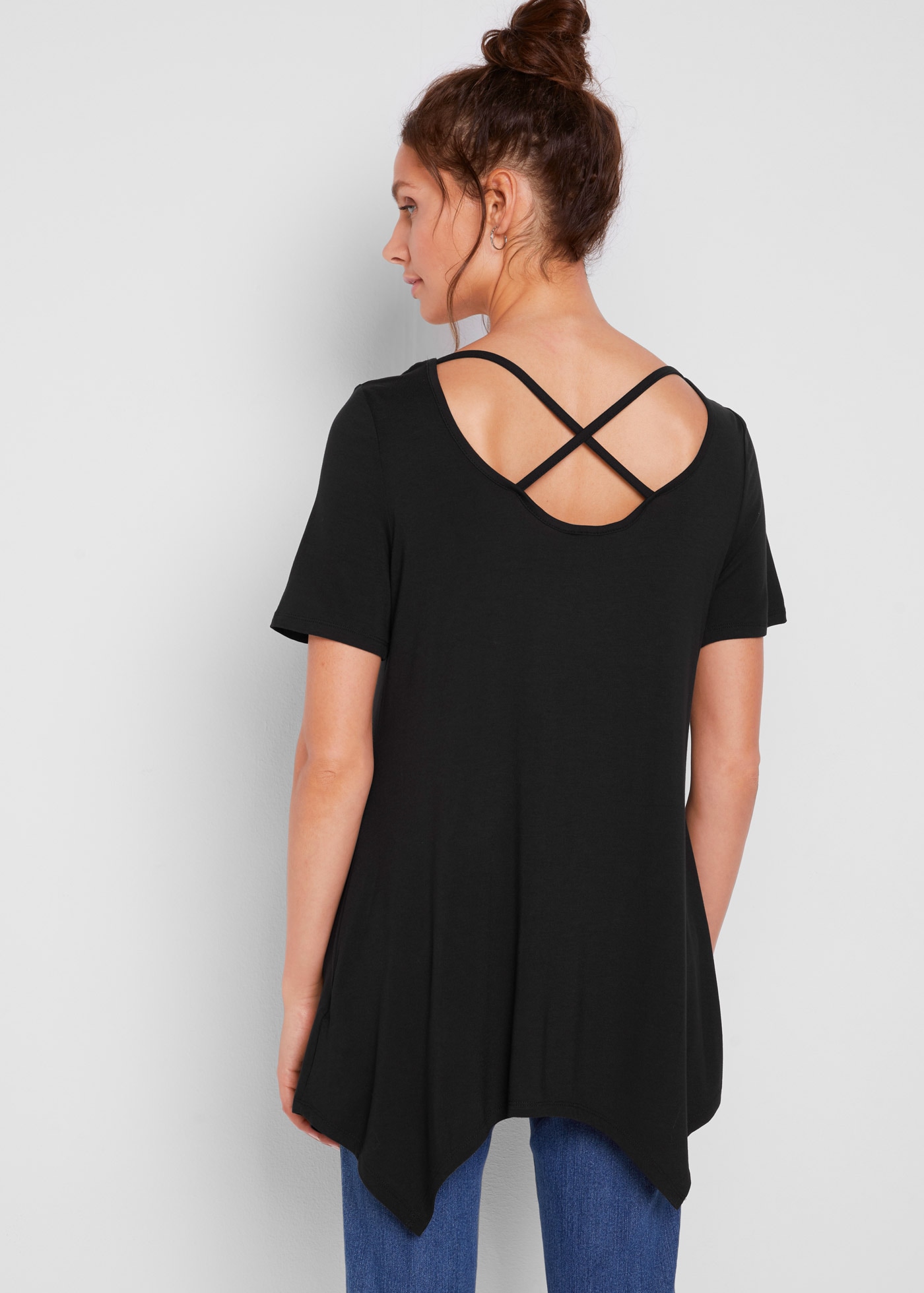 bonprix T-shirt long »Zipfel Longshirt, kurzarm« A-Linie Passform, Kurzarm, aus Viskose und Elasthan, Zipfel-Design