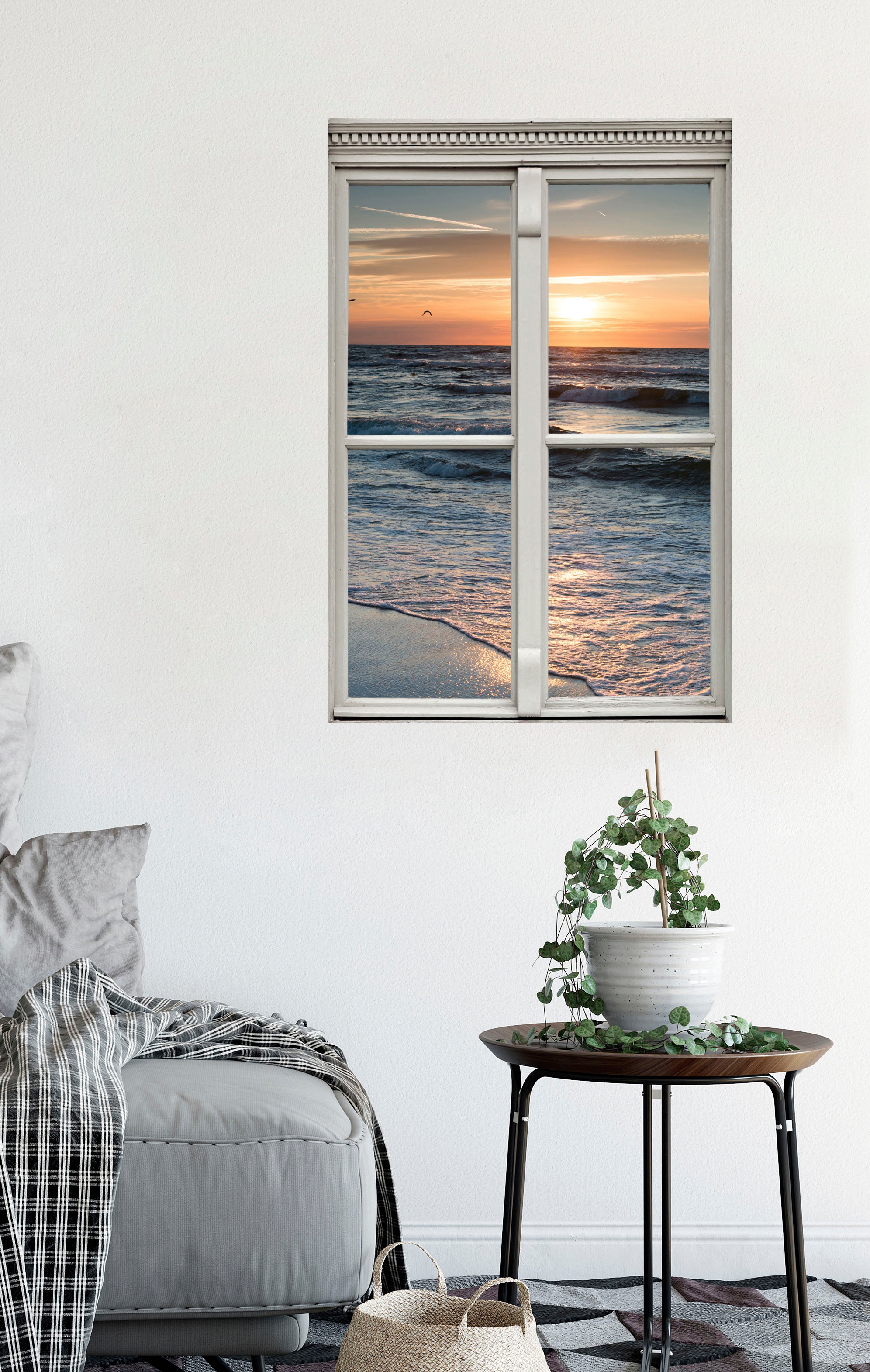 queence Autocollants muraux »Sonnenuntergang« Wandsticker, Wandbild, selbstklebend, 3D, Fenster