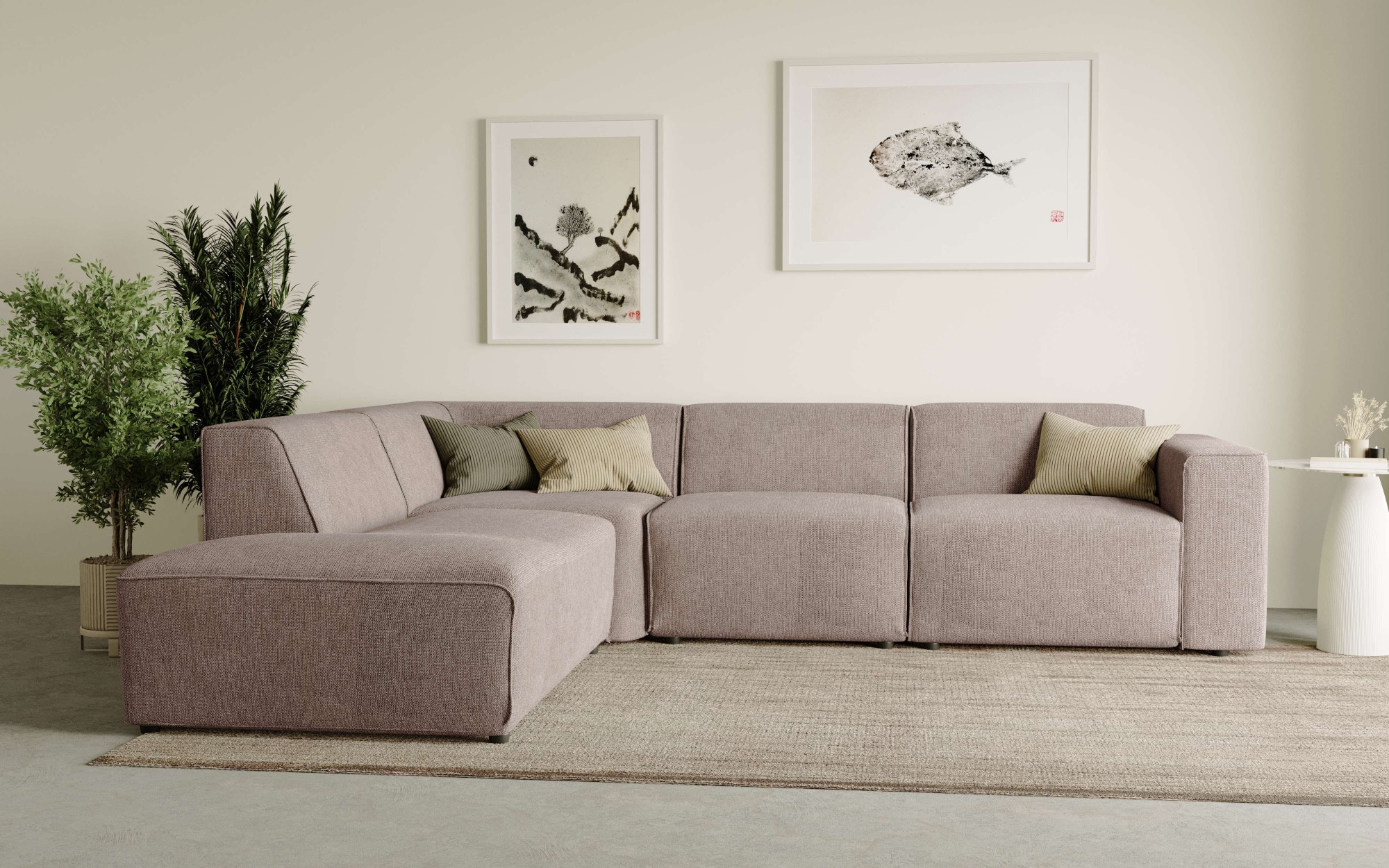 Home affaire Canapé d'angle »Noord mit Kedernaht, Breite 282 cm, L-Form« tissu tissé, avec suspension à ressort ondulé, cadre en bois massif