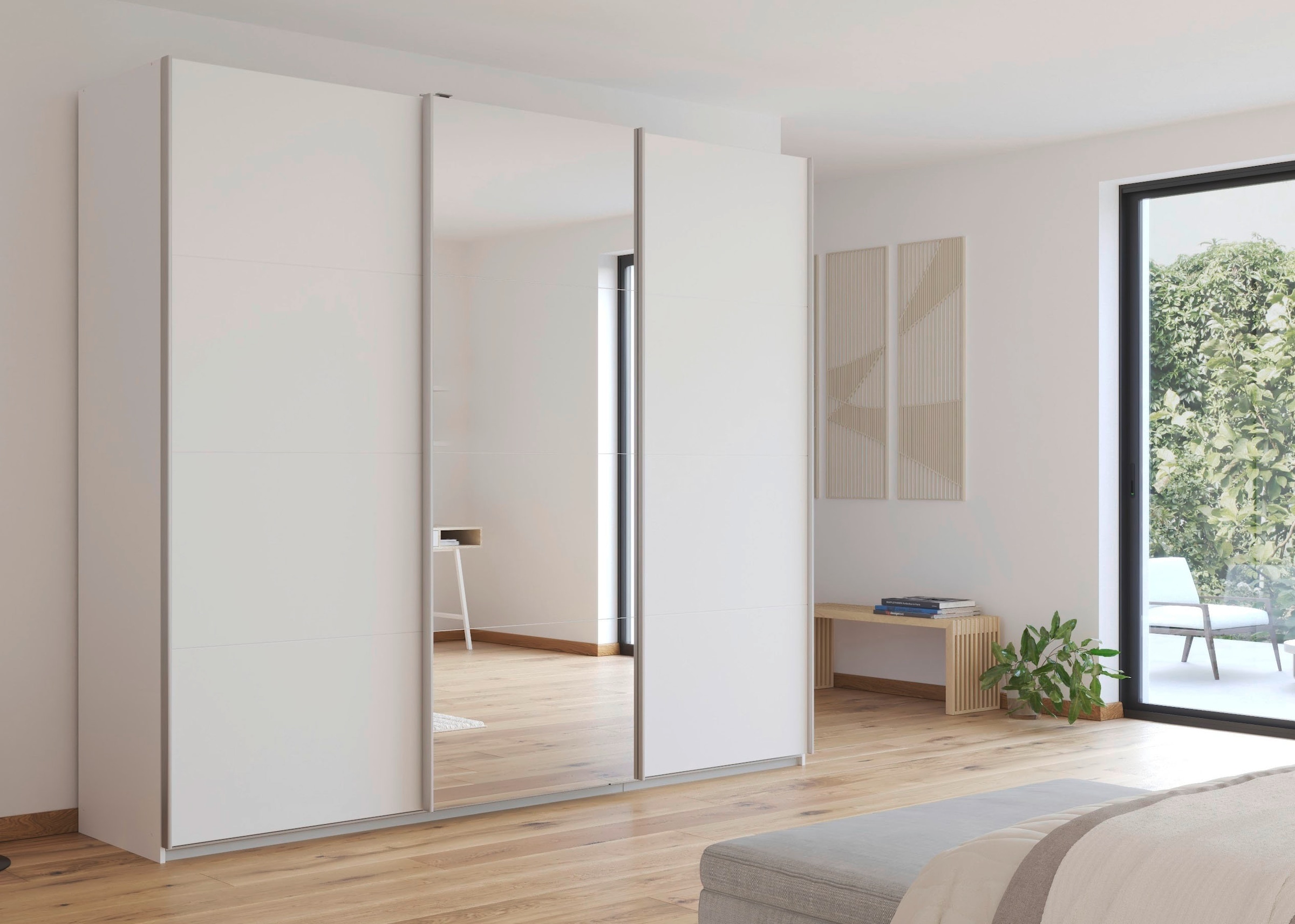 rauch Schwebetürenschrank »Kleiderschrank Schrank Garderobe Wäscheschrank Ankleide KULMBACH«, (Breite 271 cm), in 2 Höhen erhältlich, mit Metallgriffleisten MADE IN GERMANY