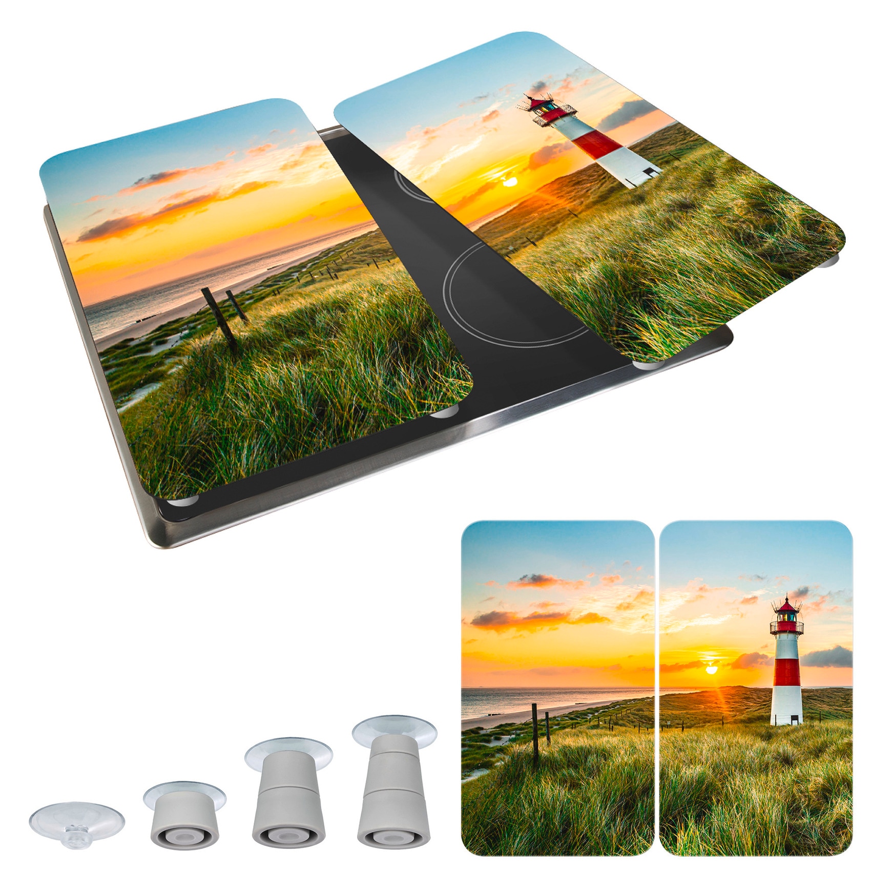 WENKO Herd-Abdeckplatte »Universal Modell Leuchtturm«, (Set, 2 tlg.), Herdabdeckung für alle Herdarten, kratzfest, mit rutschfesten Füssen