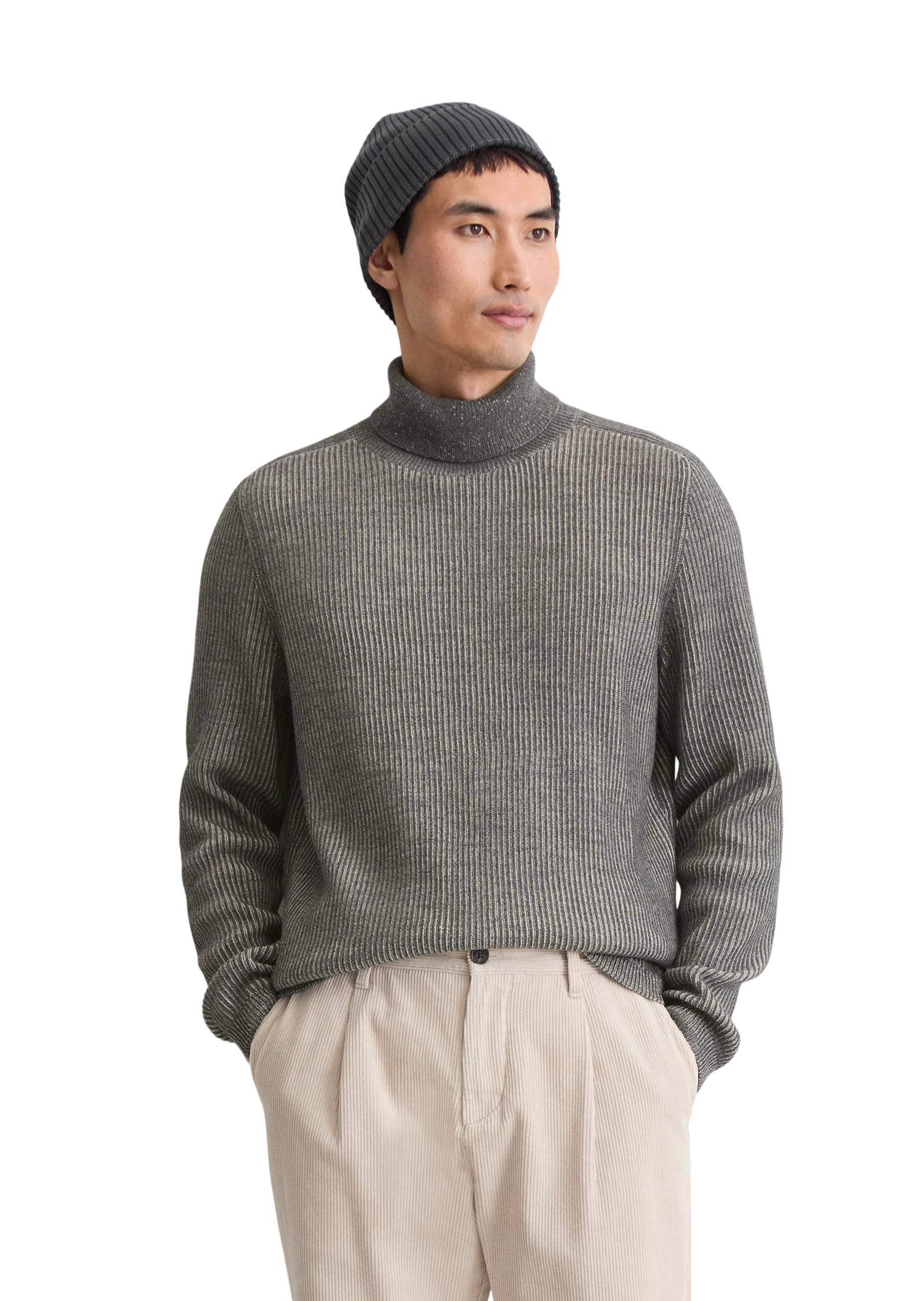 Image of Marc OPolo Rollkragenpullover aus Baumwoll-Schurwoll-Mix, regular fit, Bi-Color