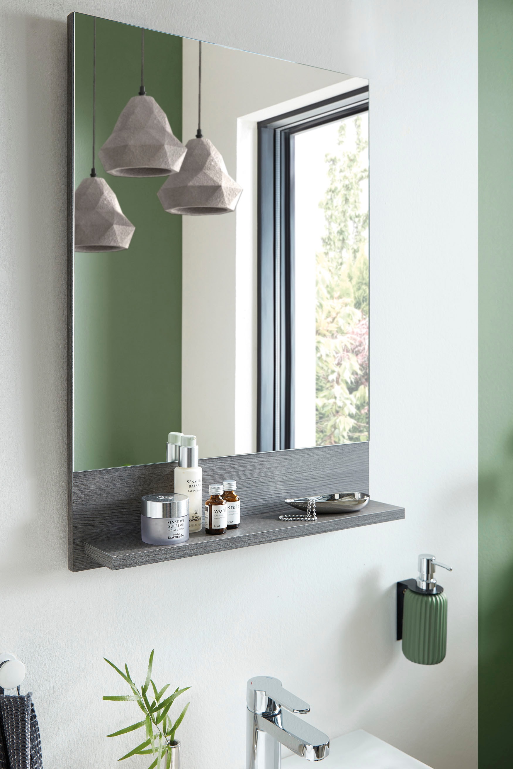 Saphir Miroir de salle de bain »Quickset Bad Flächenspiegel mit Ablage, 50 cm breit, ohne Beleuchtung« miroir mural moderne pour salle de bain, rectangulaire, 70 cm de haut