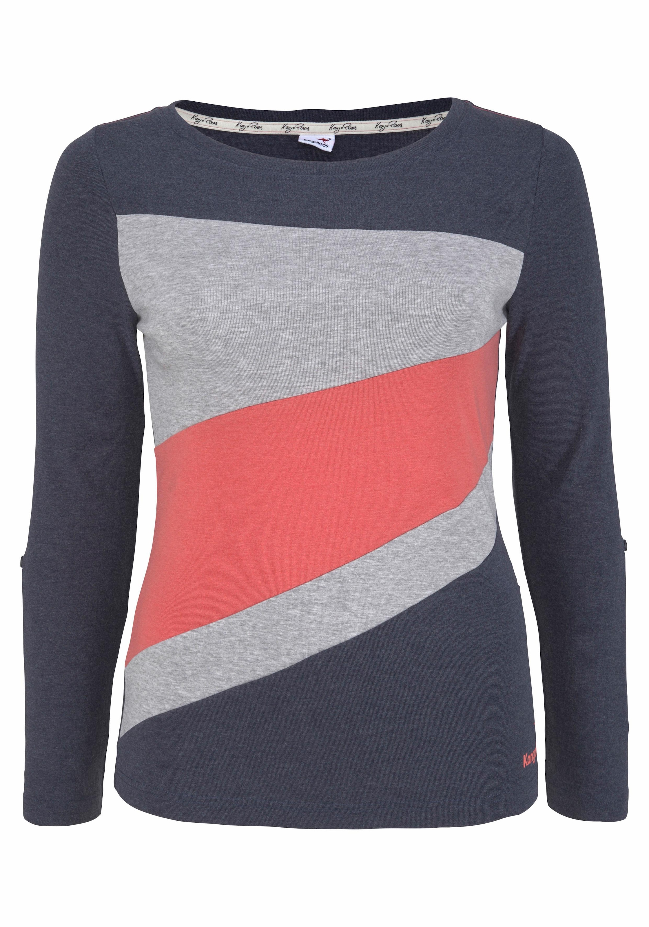 KangaROOS Longsleeve, Langarm, figurbetonte Passform, unifarben, Rundhalsausschnitt