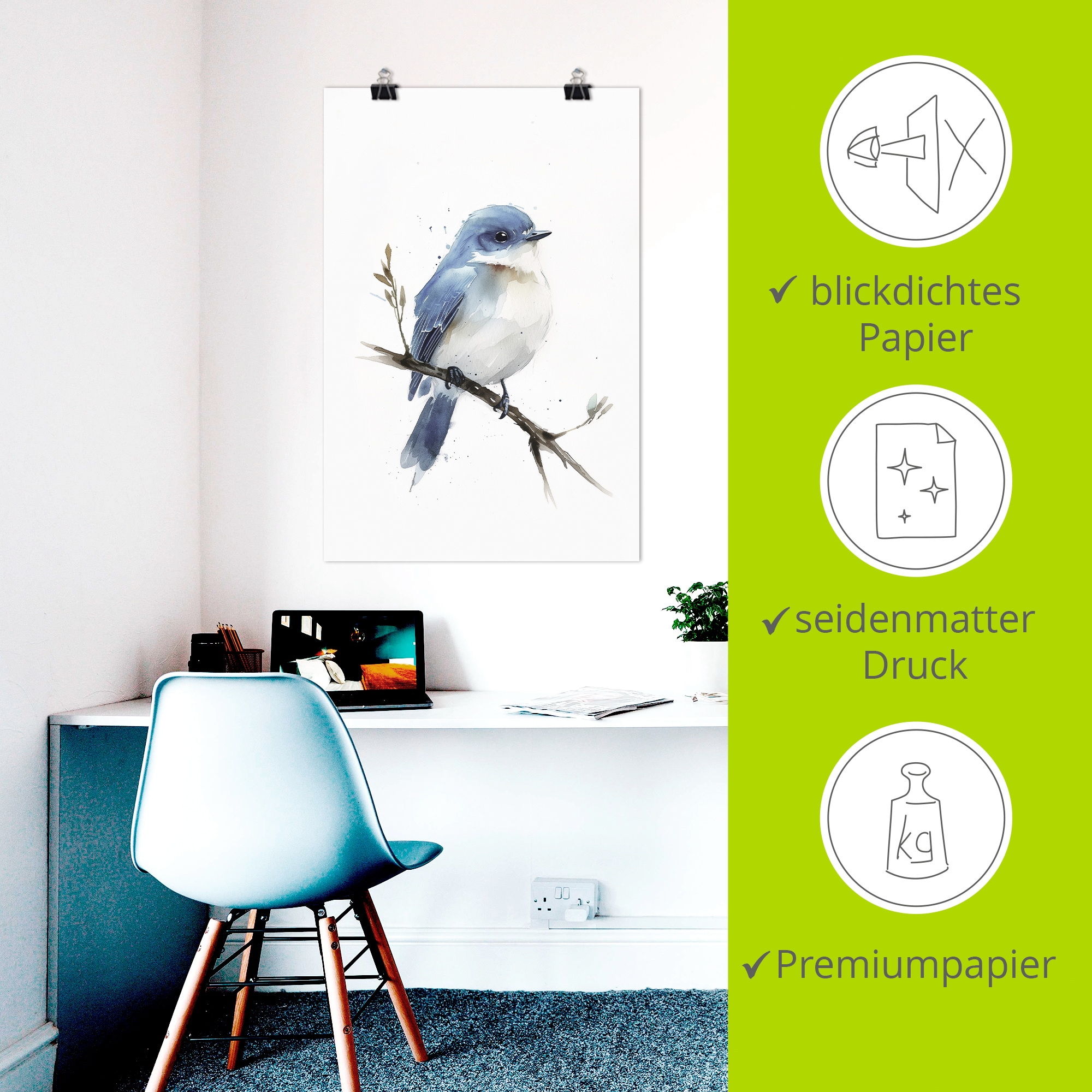 Artland Wandbild »Aquarell Berghüttensänger« Vogelbilder 1 Stk. tlg. als Alubild, Leinwandbild, Poster, Wandaufkleber in verschied. Grössen