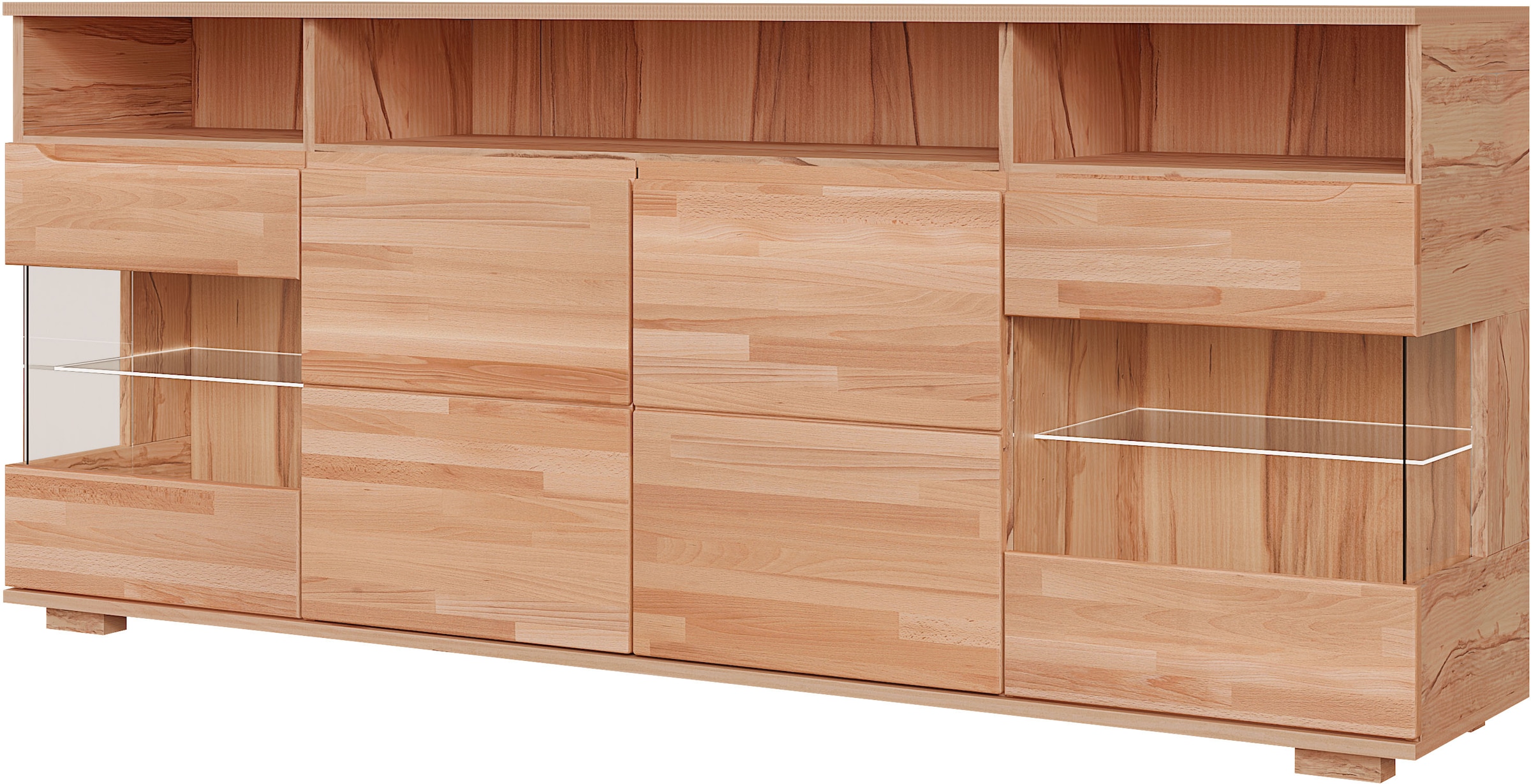 GOODproduct Sideboard »VETRO Teilmassiv, Fronten Massivholz, Wohnzimmer, Stauraum,Griffmulde« B/T/H:199/40/85cm, 3 offene Fächer, 6geschlossen Fächer, Stauraum