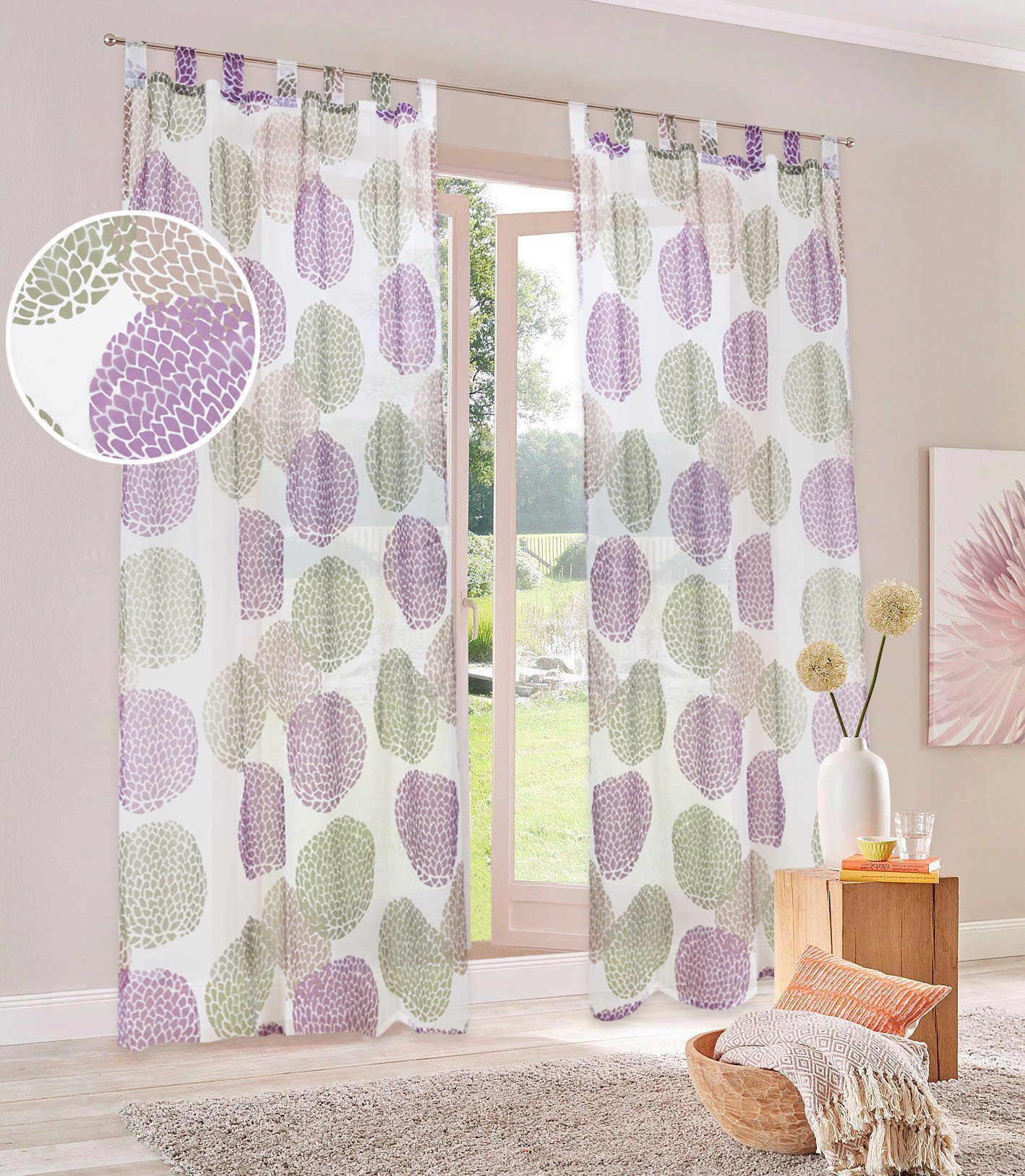 Image of GOODproduct Gardine "Belem" Schlaufen 1 Stk. tlg. 1 oder 2 Schals, Vorhang, Fertiggardine, Kreise