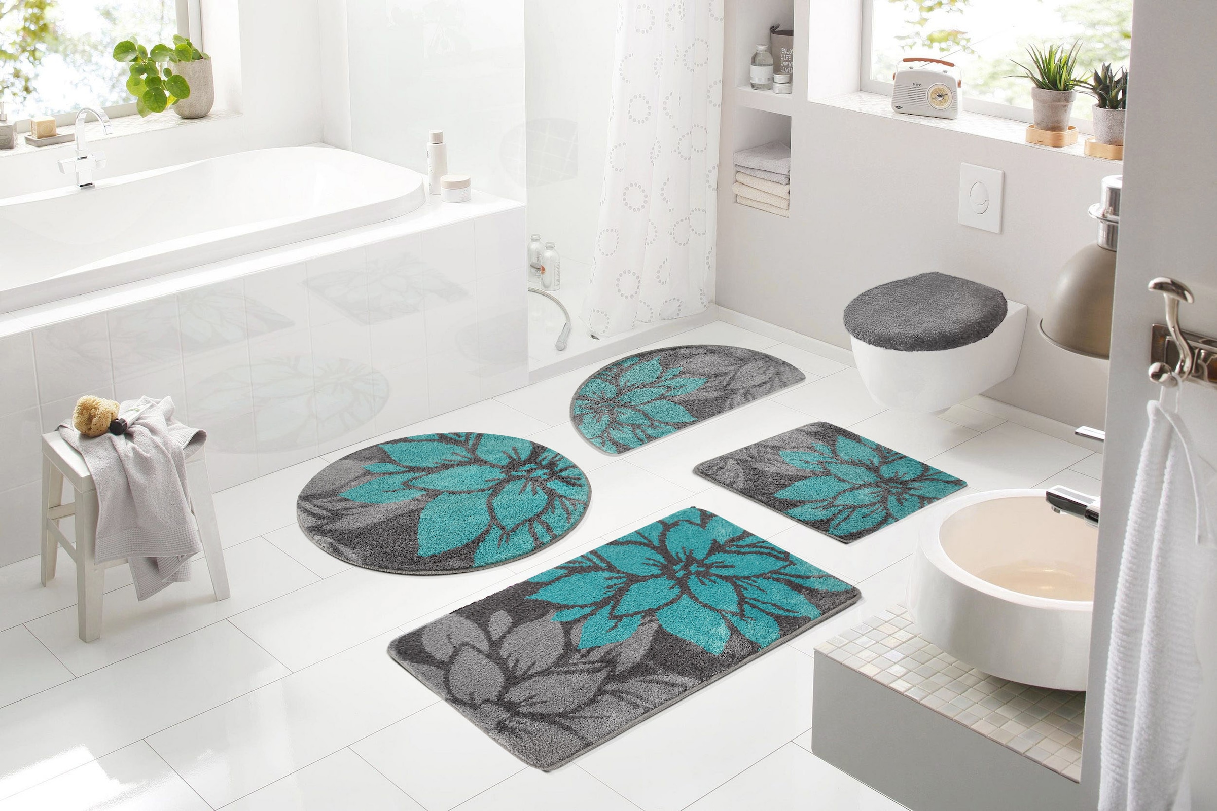Badematte »Susan«, fussbodenheizungsgeeignet-strapazierfähig, Blumen-Muster, Badteppich, Badematten auch als 3 teiliges Set & rund